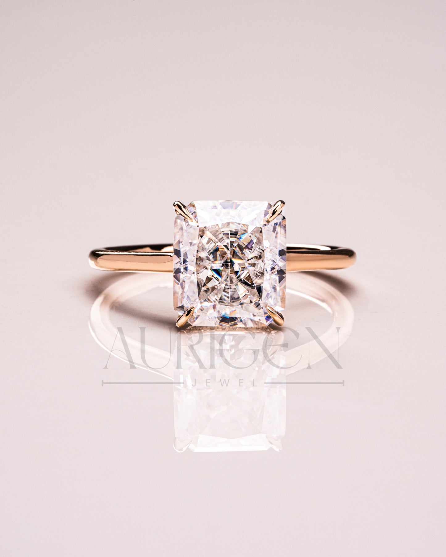 Ice Crushed Radiant Cut Moissanite and Lab Grown Ring – 14K Yellow Gold