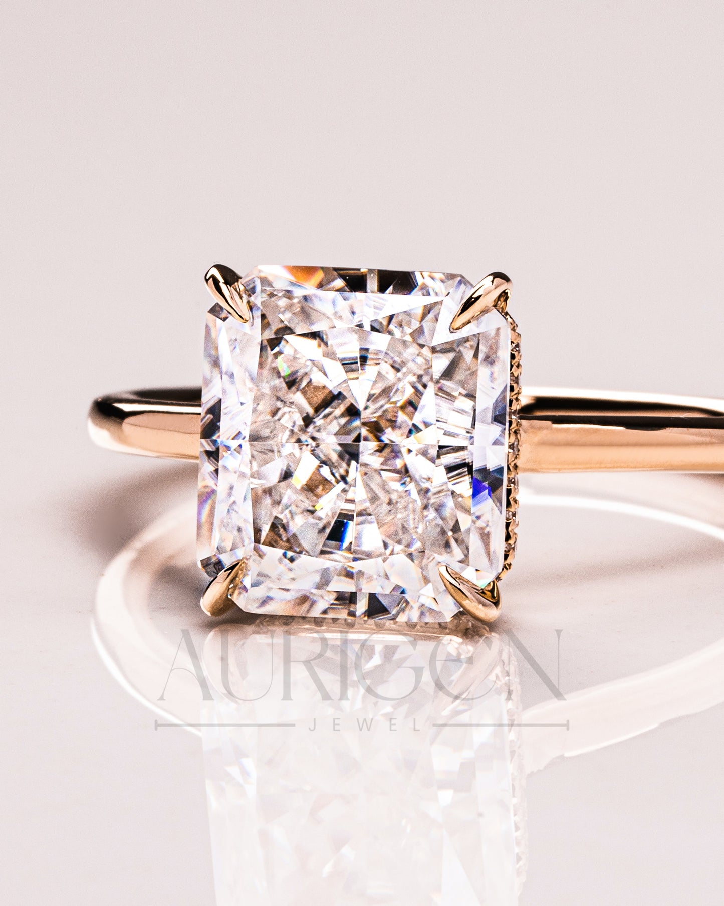 Ice Crushed Radiant Cut Moissanite and Lab Grown Ring – 14K Yellow Gold