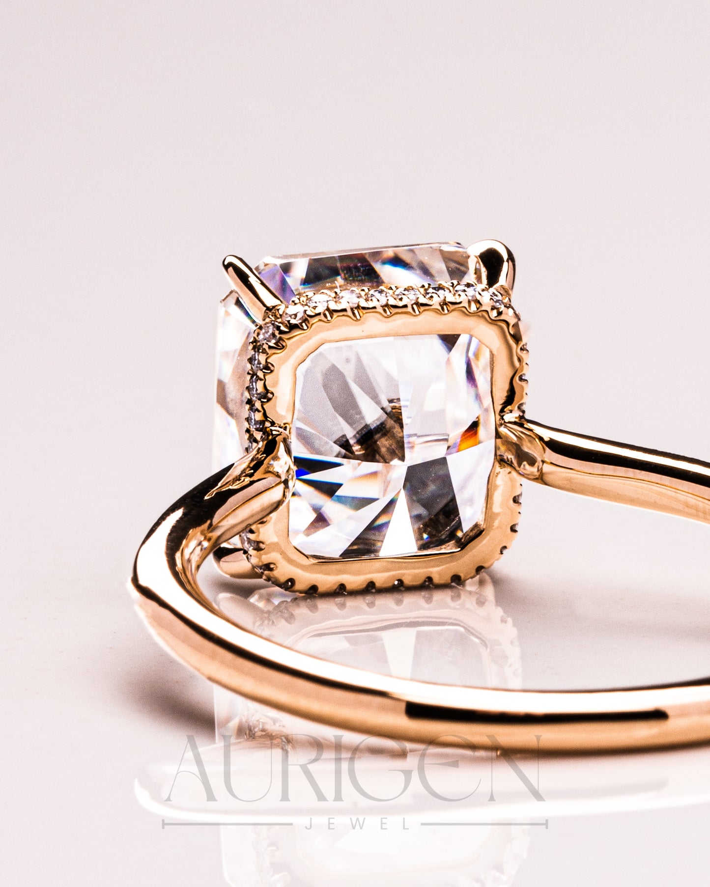Ice Crushed Radiant Cut Moissanite and Lab Grown Ring – 14K Yellow Gold