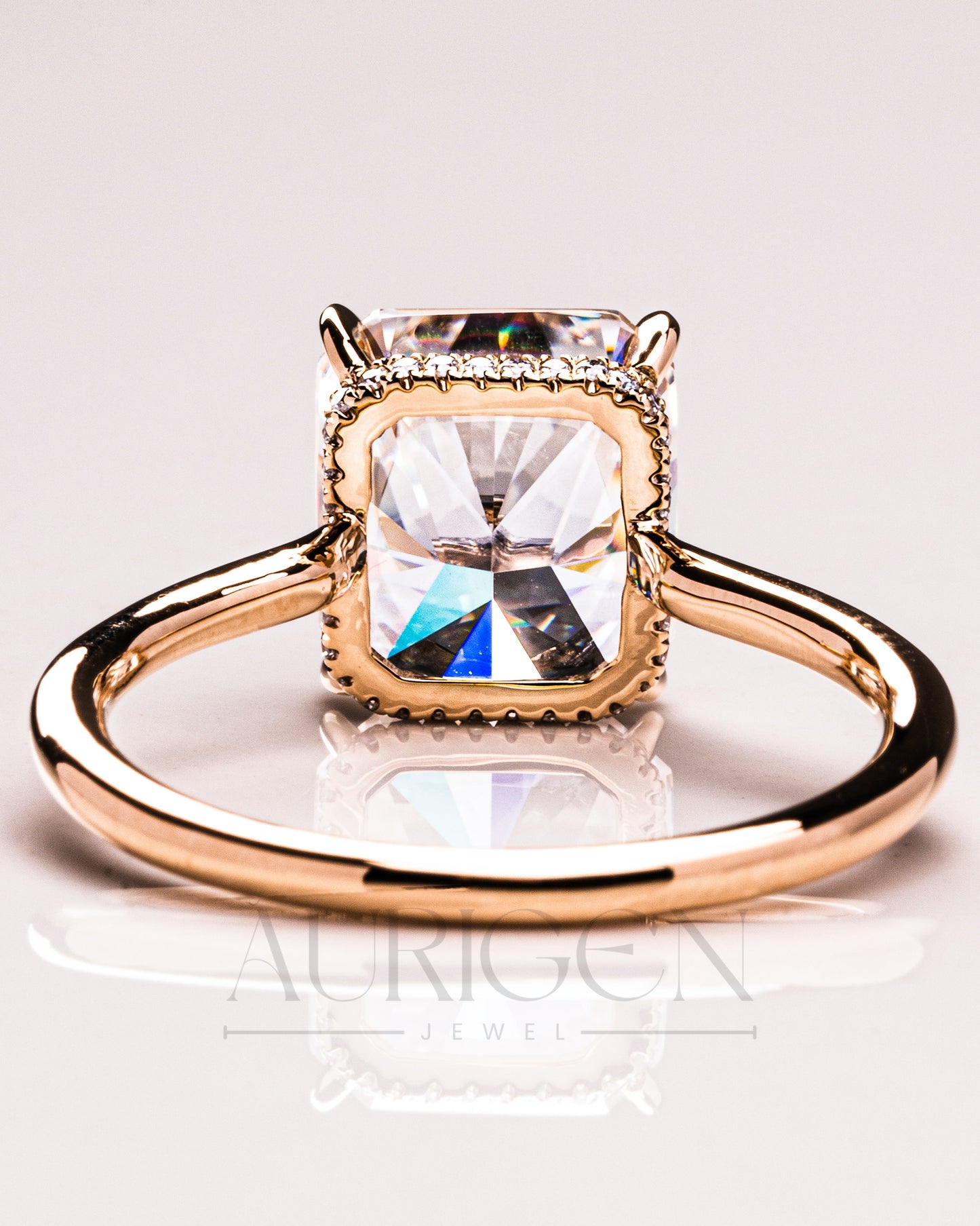 Ice Crushed Radiant Cut Moissanite and Lab Grown Ring – 14K Yellow Gold