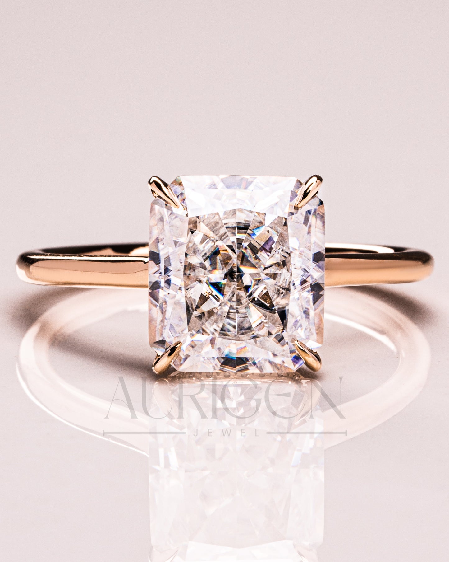 Ice Crushed Radiant Cut Moissanite and Lab Grown Ring – 14K Yellow Gold