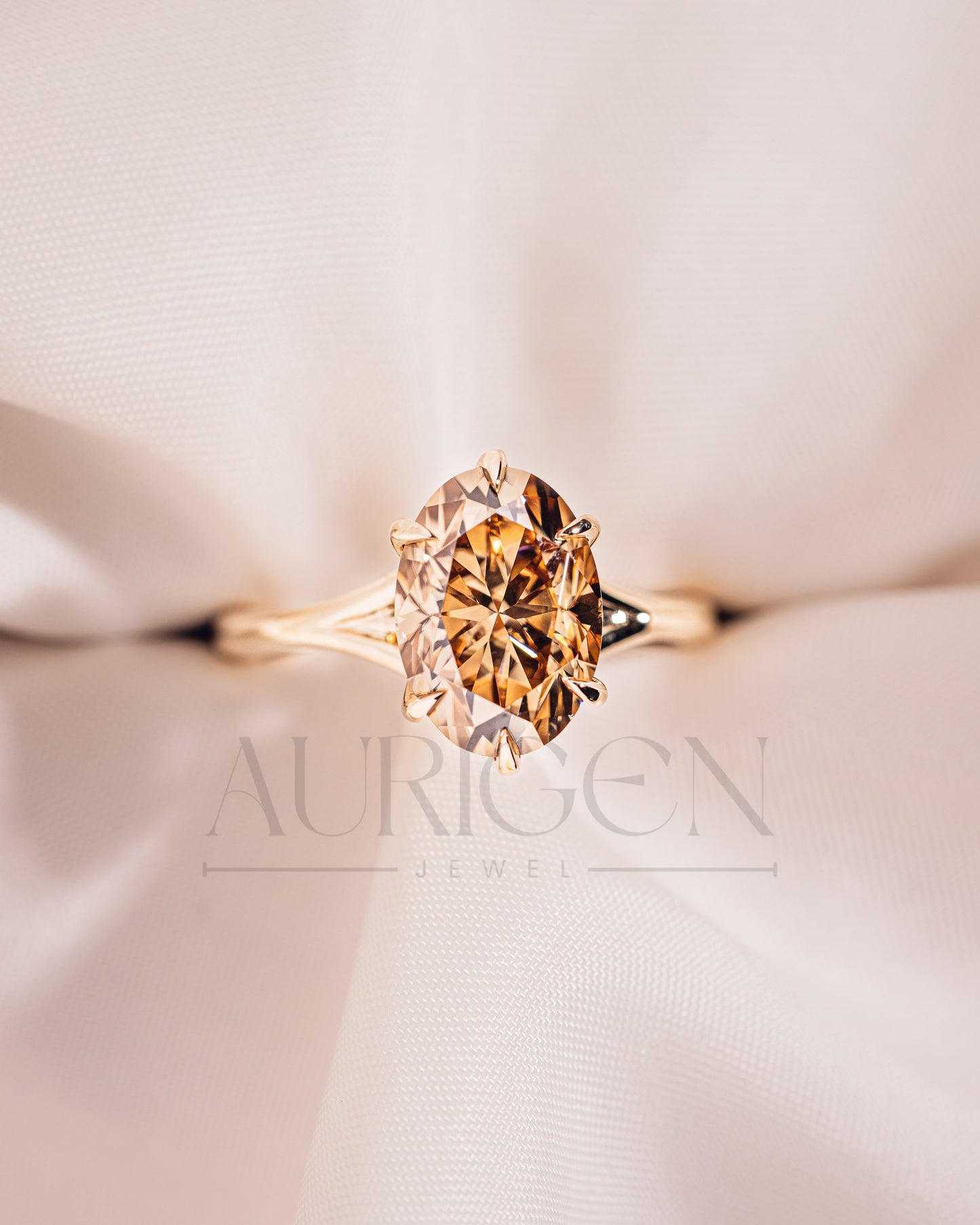 Luxurious Oval Cut Moissanite and Lab Grown Diamond Split Shank Ring