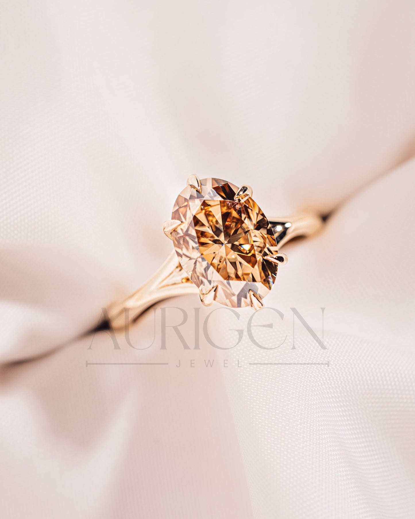 Luxurious Oval Cut Moissanite and Lab Grown Diamond Split Shank Ring