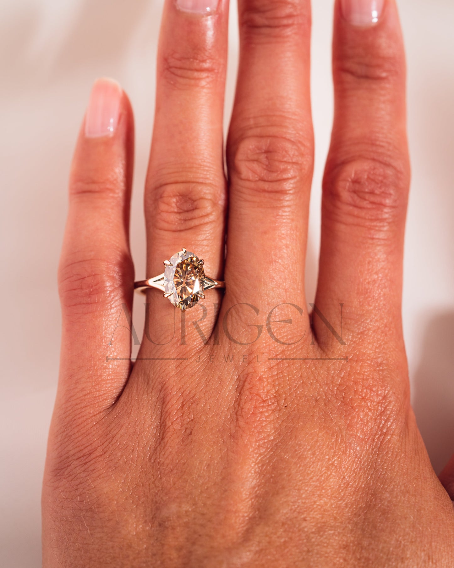 Luxurious Oval Cut Moissanite and Lab Grown Diamond Split Shank Ring
