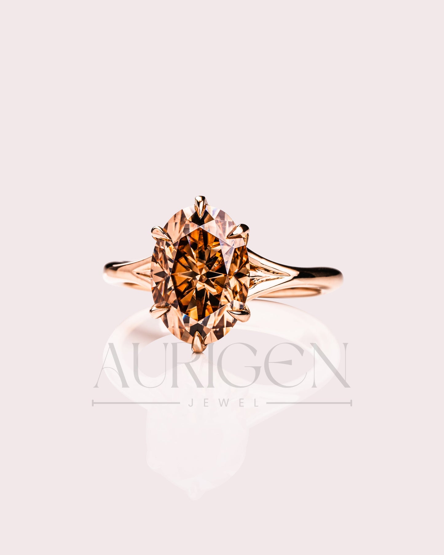 Luxurious Oval Cut Moissanite and Lab Grown Diamond Split Shank Ring