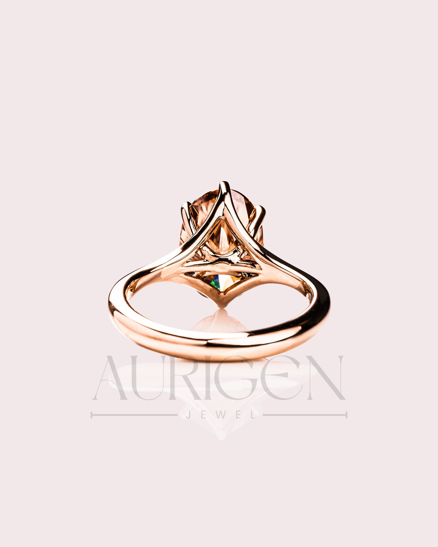 Luxurious Oval Cut Moissanite and Lab Grown Diamond Split Shank Ring