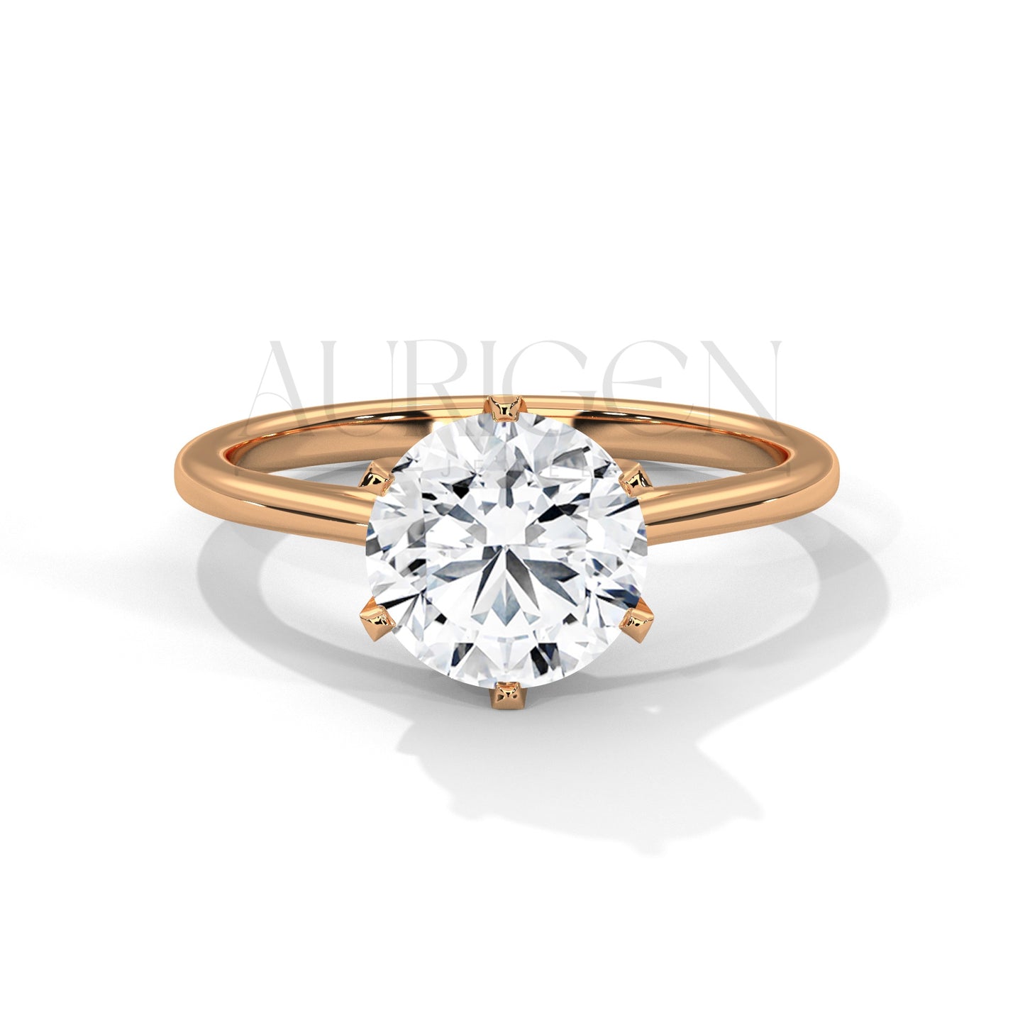 Elegant Round Brilliant Diamond Ring in 14K Solid Gold with Six Prong Setting