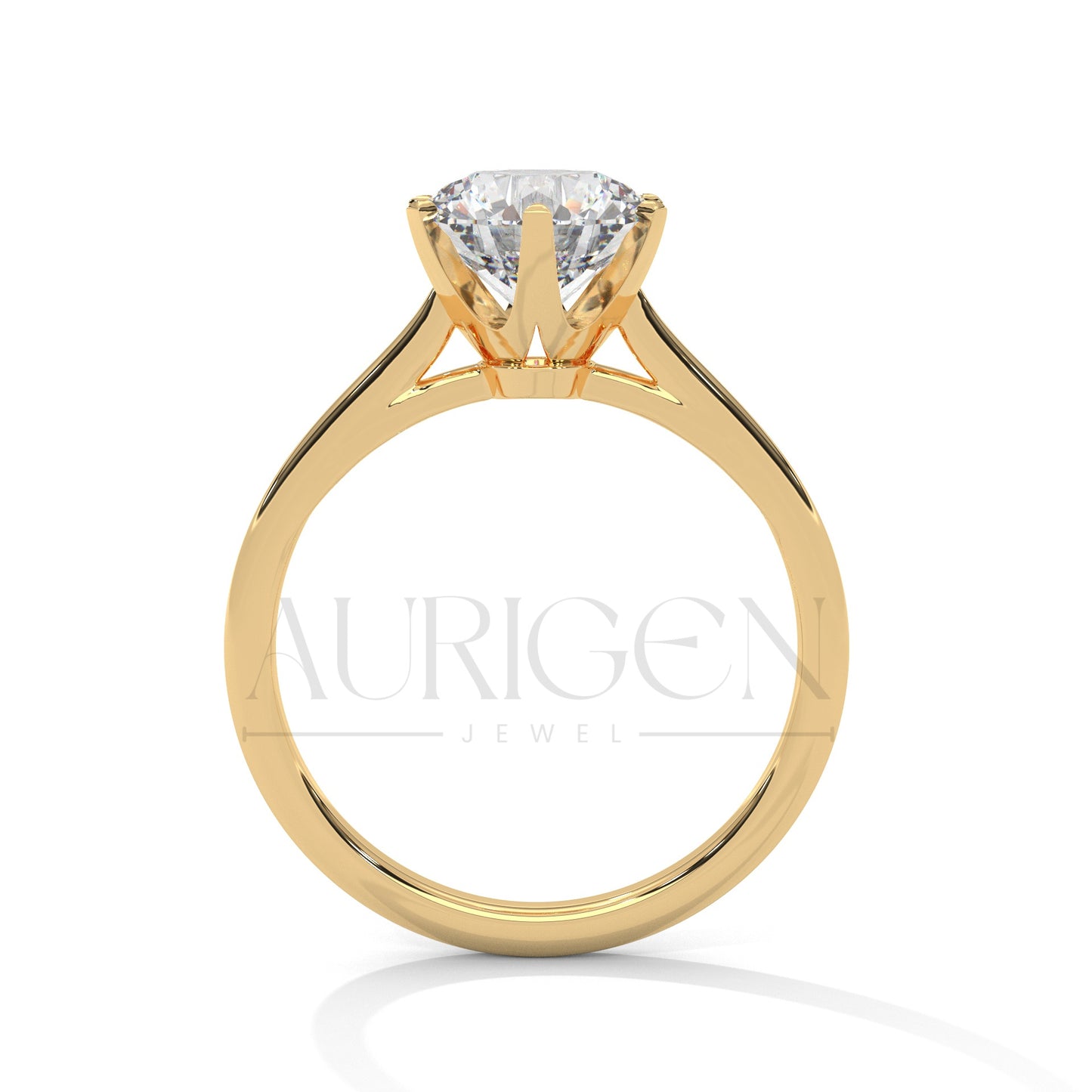 Elegant Round Brilliant Diamond Ring in 14K Solid Gold with Six Prong Setting