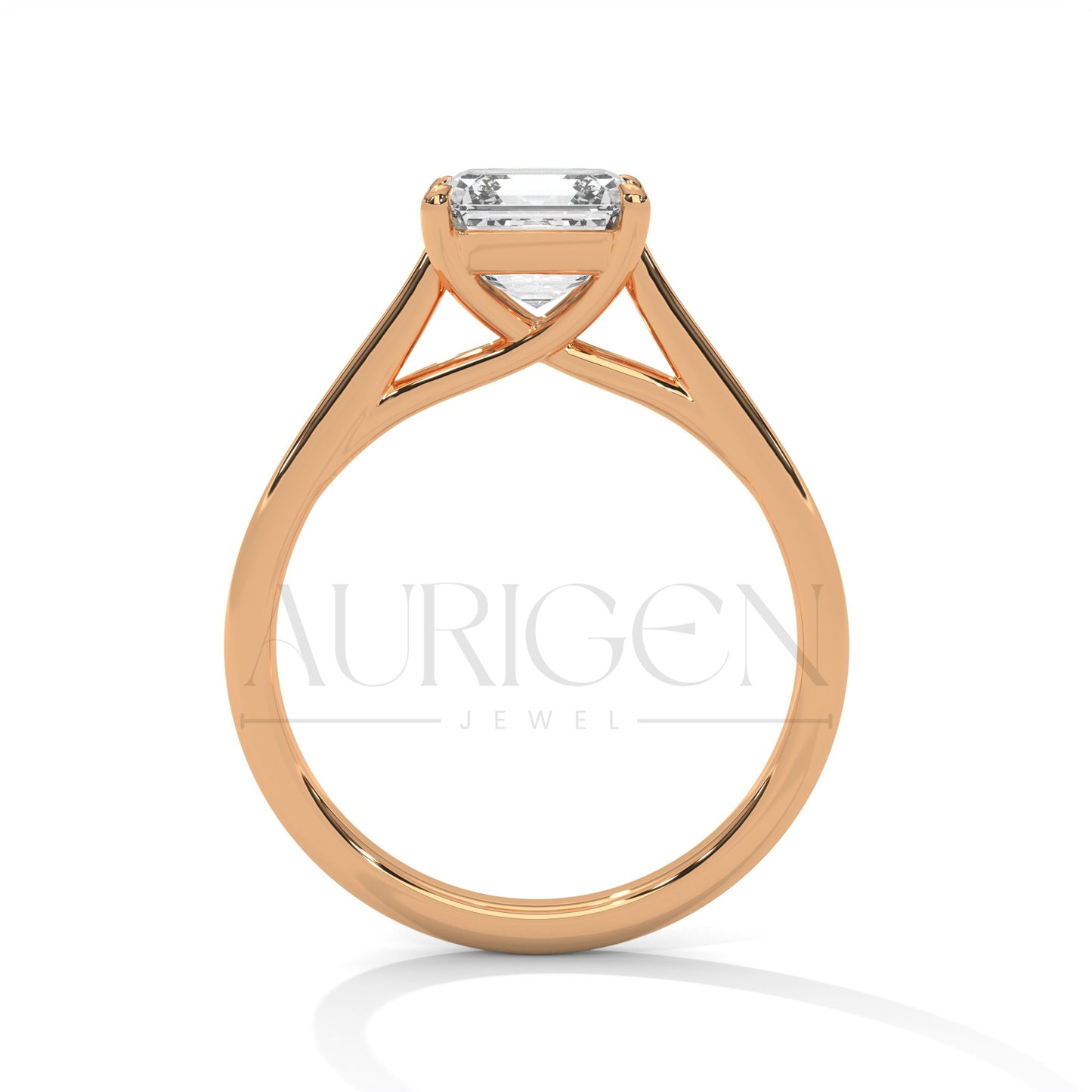 Asscher Cut Diamond Solitaire Ring in 14K Solid Gold Ring