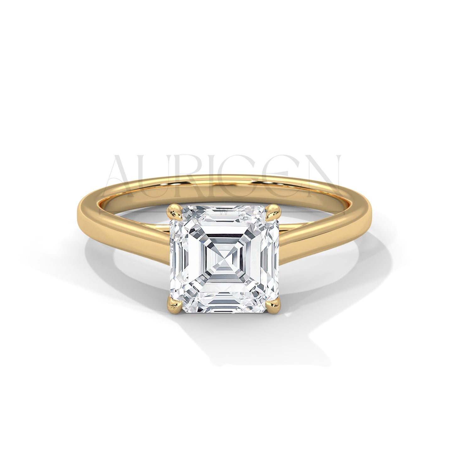 Asscher Cut Diamond Solitaire Ring in 14K Solid Gold Ring