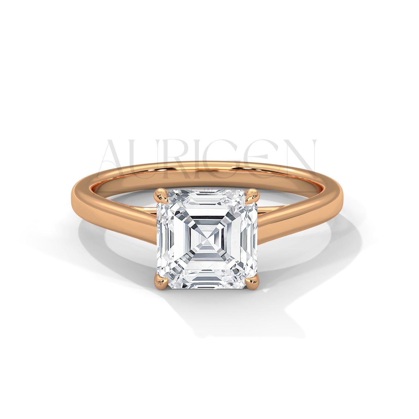 Asscher Cut Diamond Solitaire Ring in 14K Solid Gold Ring