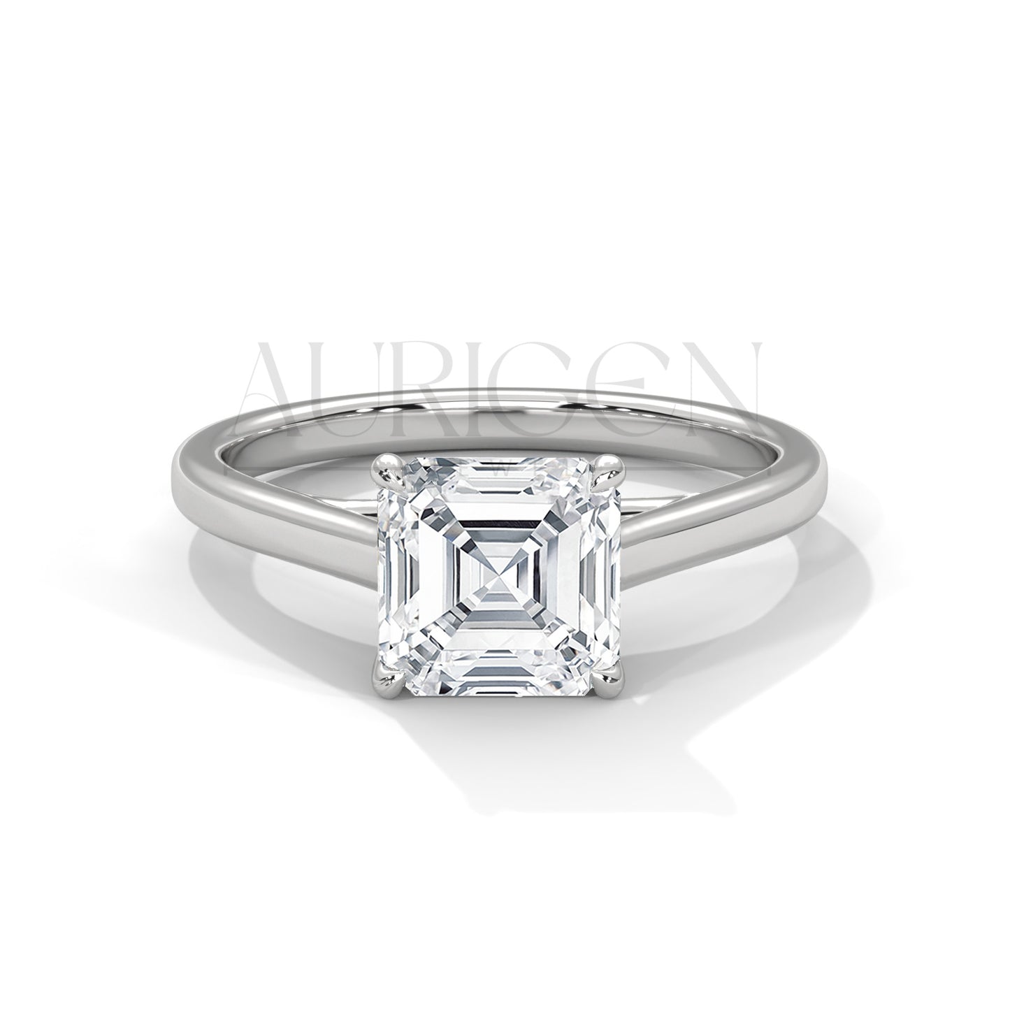Asscher Cut Diamond Solitaire Ring in 14K Solid Gold Ring