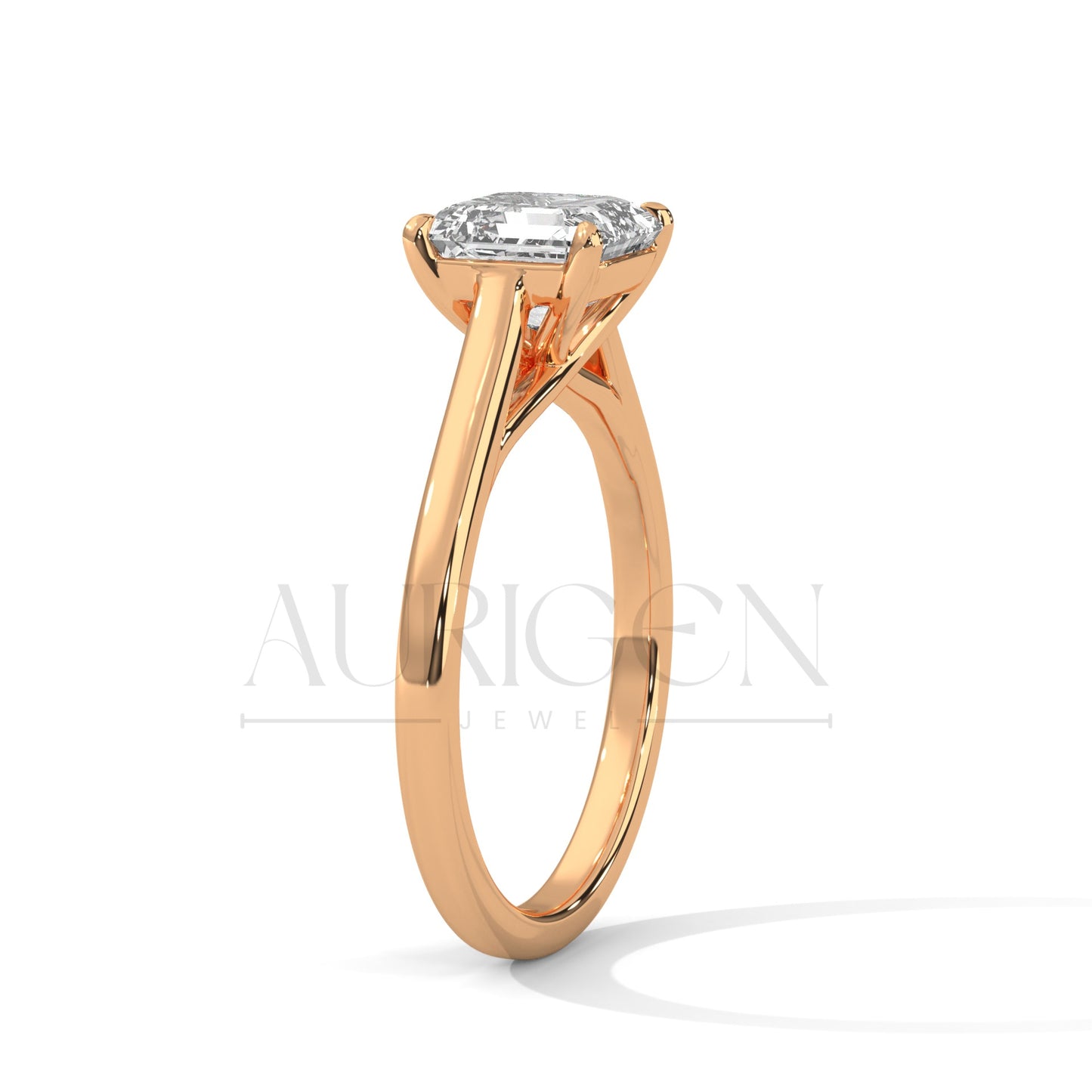 Asscher Cut Diamond Solitaire Ring in 14K Solid Gold Ring