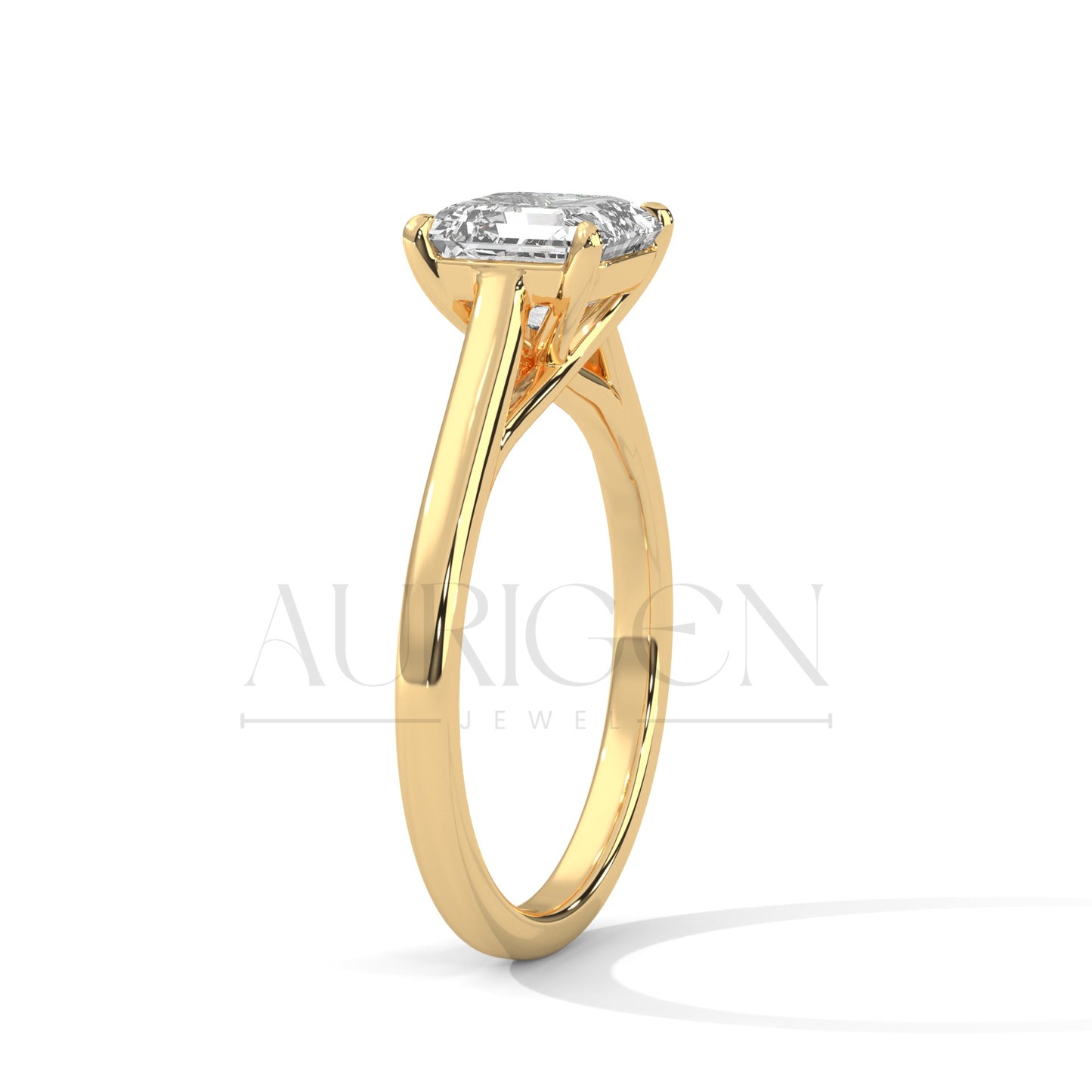 Asscher Cut Diamond Solitaire Ring in 14K Solid Gold Ring