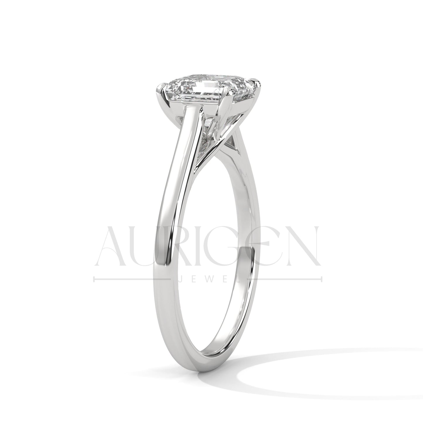 Asscher Cut Diamond Solitaire Ring in 14K Solid Gold Ring