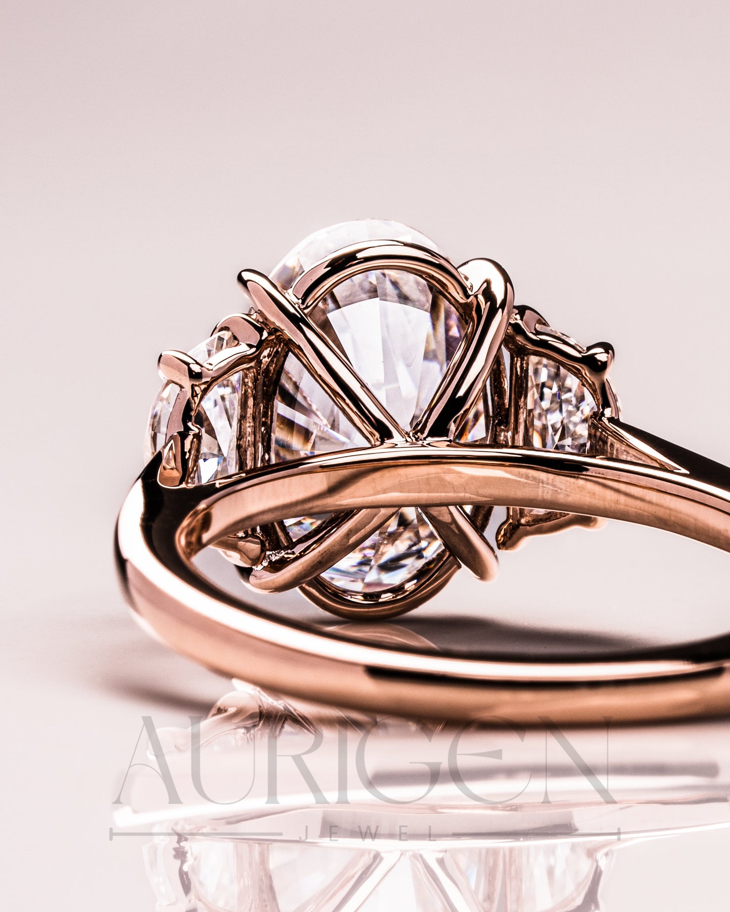 Elegant Oval Cut Moissanite and Lab Grown Diamond Ring with Half-Moon Stones