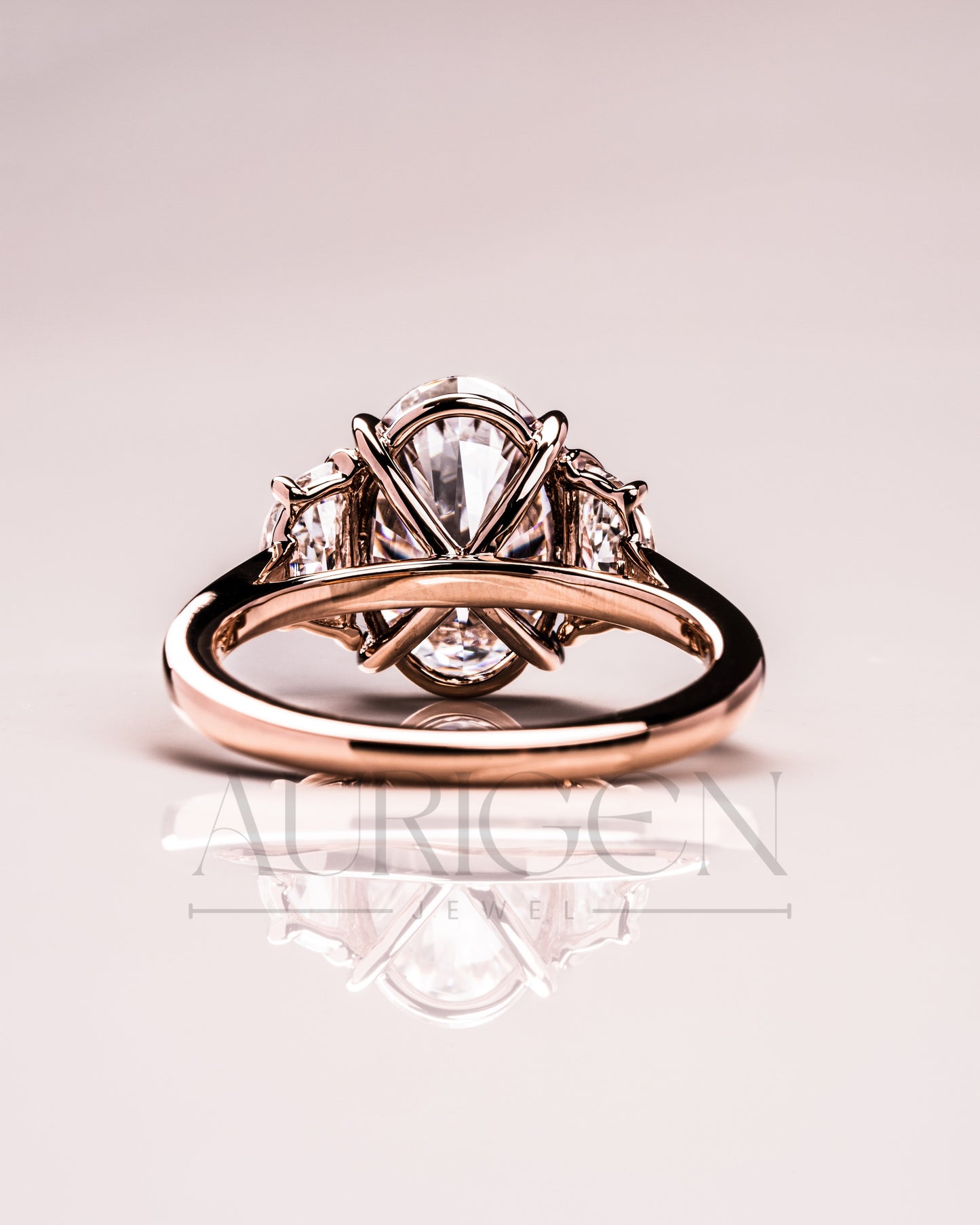 Elegant Oval Cut Moissanite and Lab Grown Diamond Ring with Half-Moon Stones
