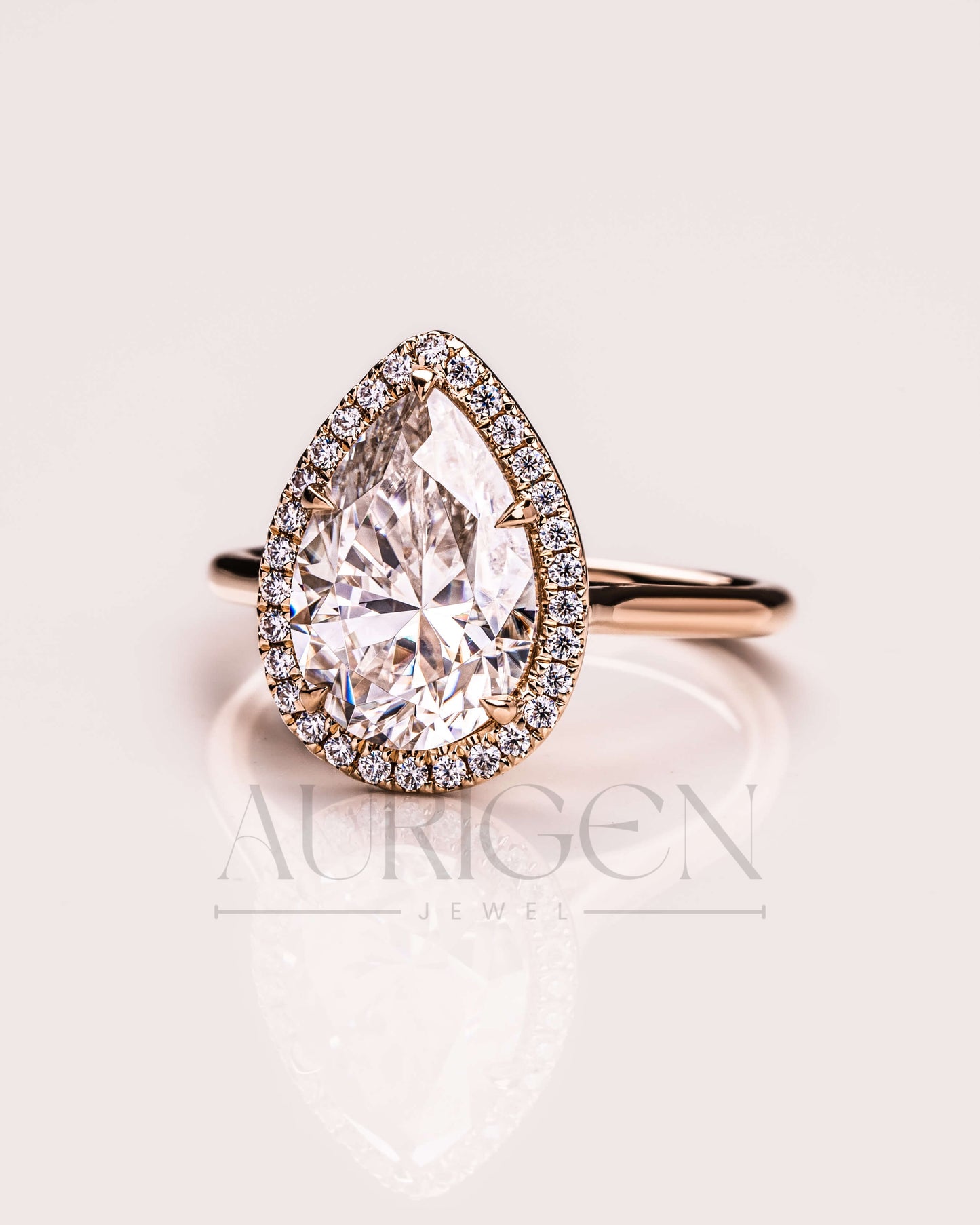 Ice Crushed Pear Cut Moissanite and Lab Grown Halo Ring-14K Solid Gold