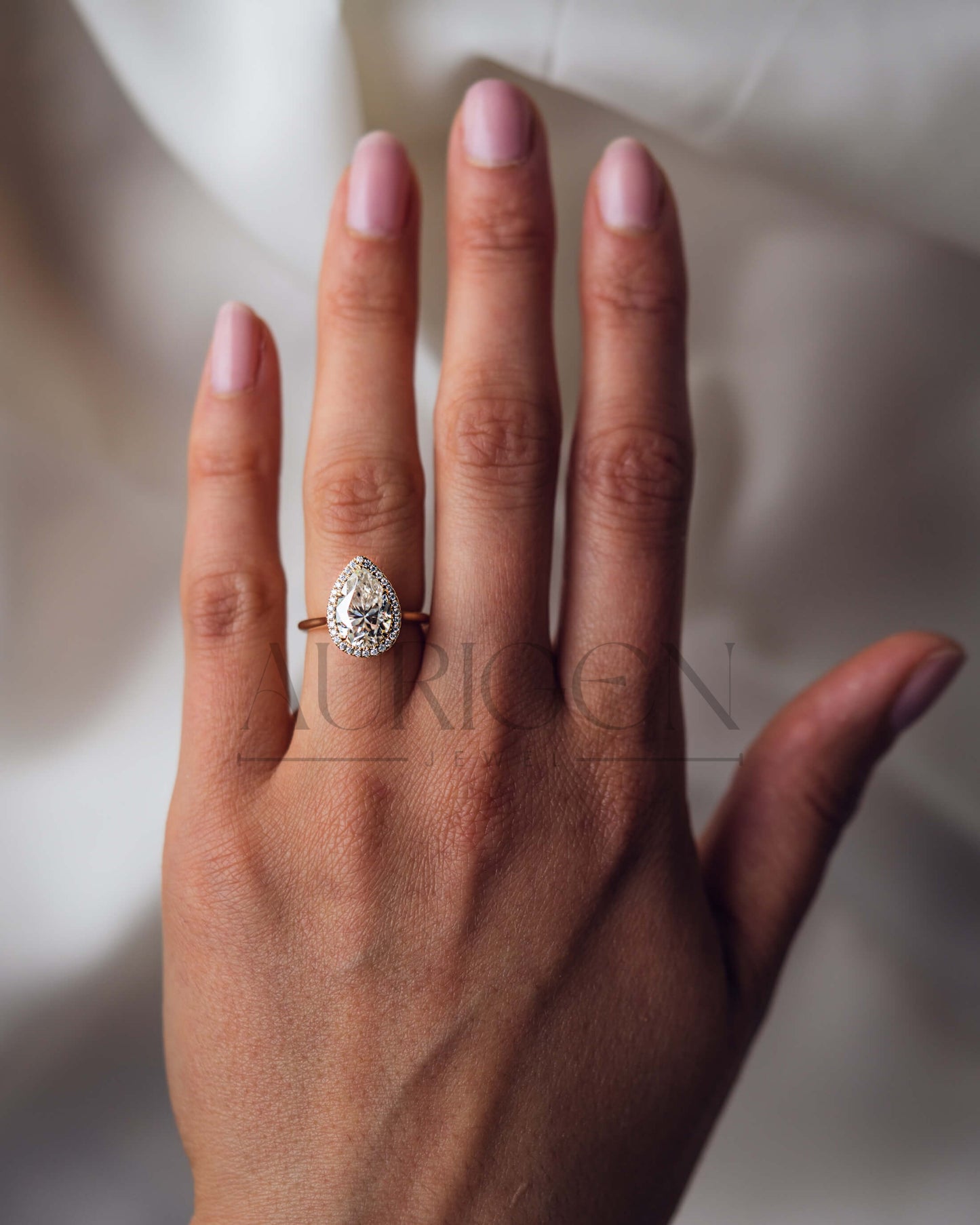 Ice Crushed Pear Cut Moissanite and Lab Grown Halo Ring-14K Solid Gold
