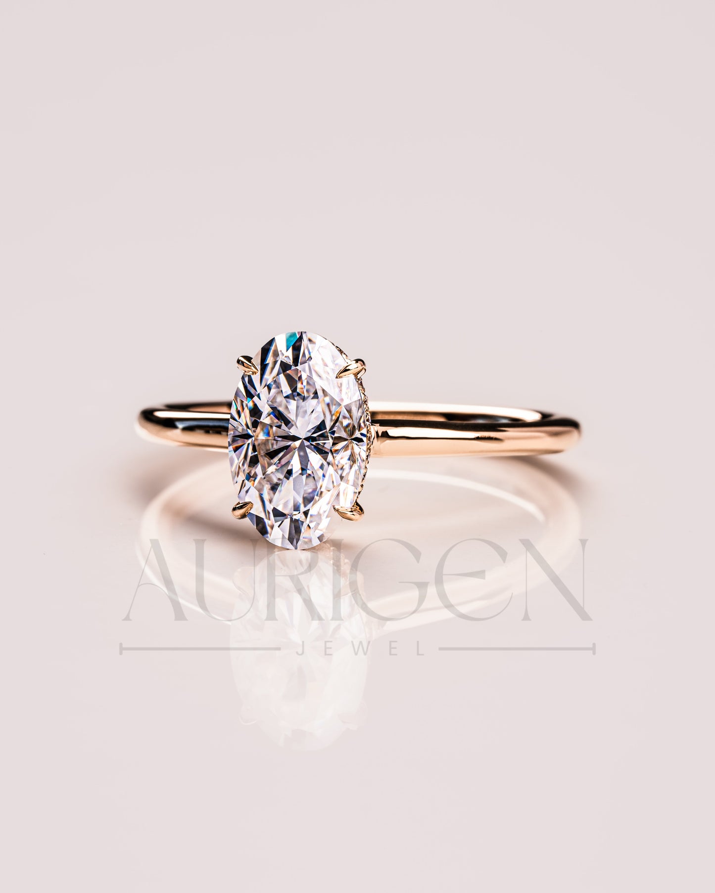 Classic Oval Cut Moissanite Ring Hidden Halo Setting with 14K Solid Gold Engagement Ring