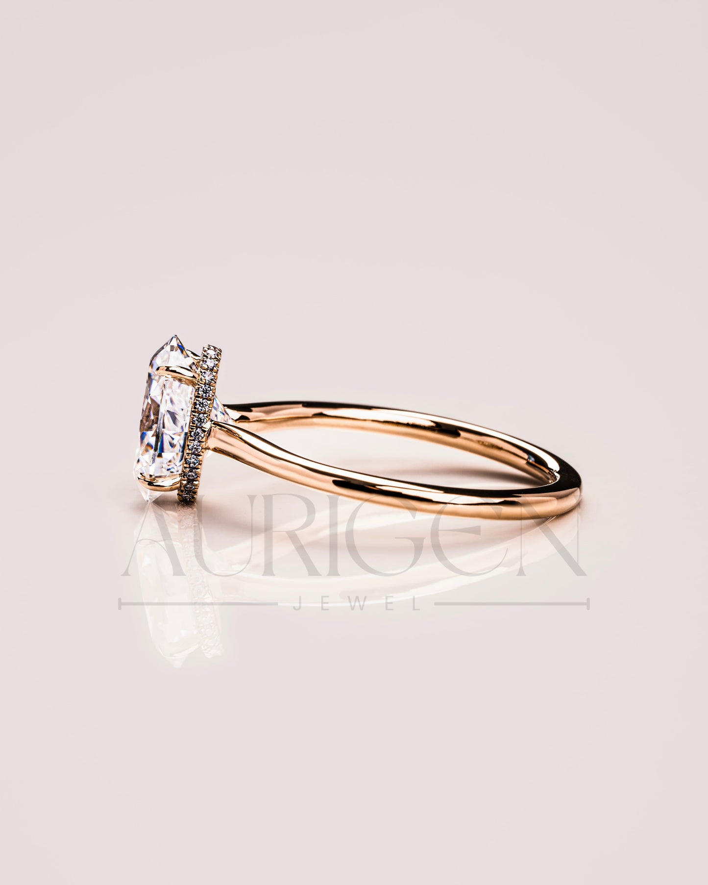 Classic Oval Cut Moissanite Ring Hidden Halo Setting with 14K Solid Gold Engagement Ring