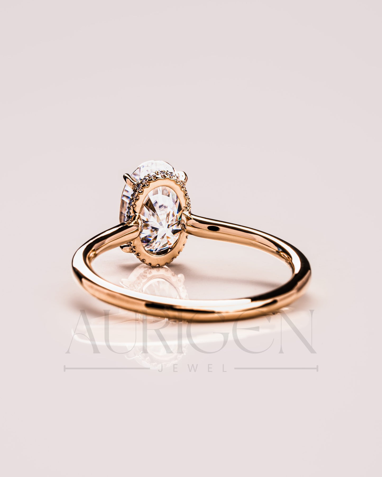Classic Oval Cut Moissanite Ring Hidden Halo Setting with 14K Solid Gold Engagement Ring