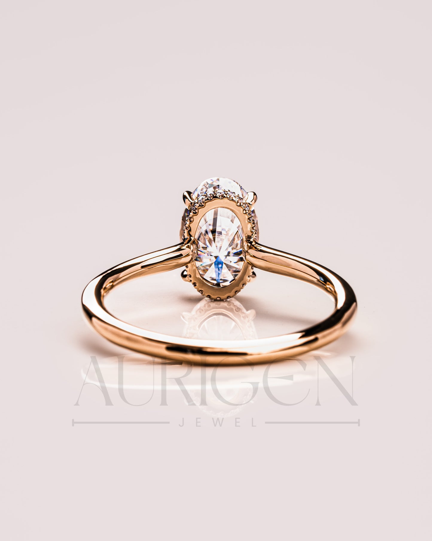 Classic Oval Cut Moissanite Ring Hidden Halo Setting with 14K Solid Gold Engagement Ring