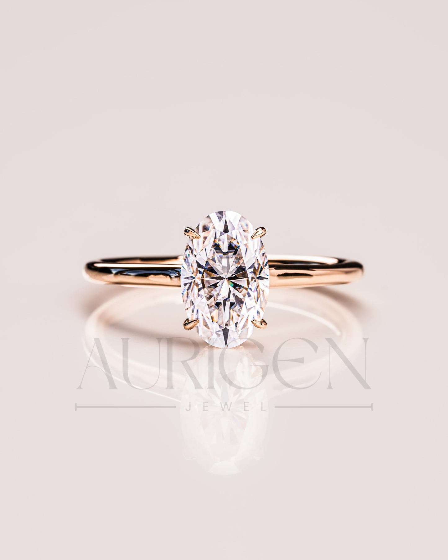 Classic Oval Cut Moissanite Ring Hidden Halo Setting with 14K Solid Gold Engagement Ring