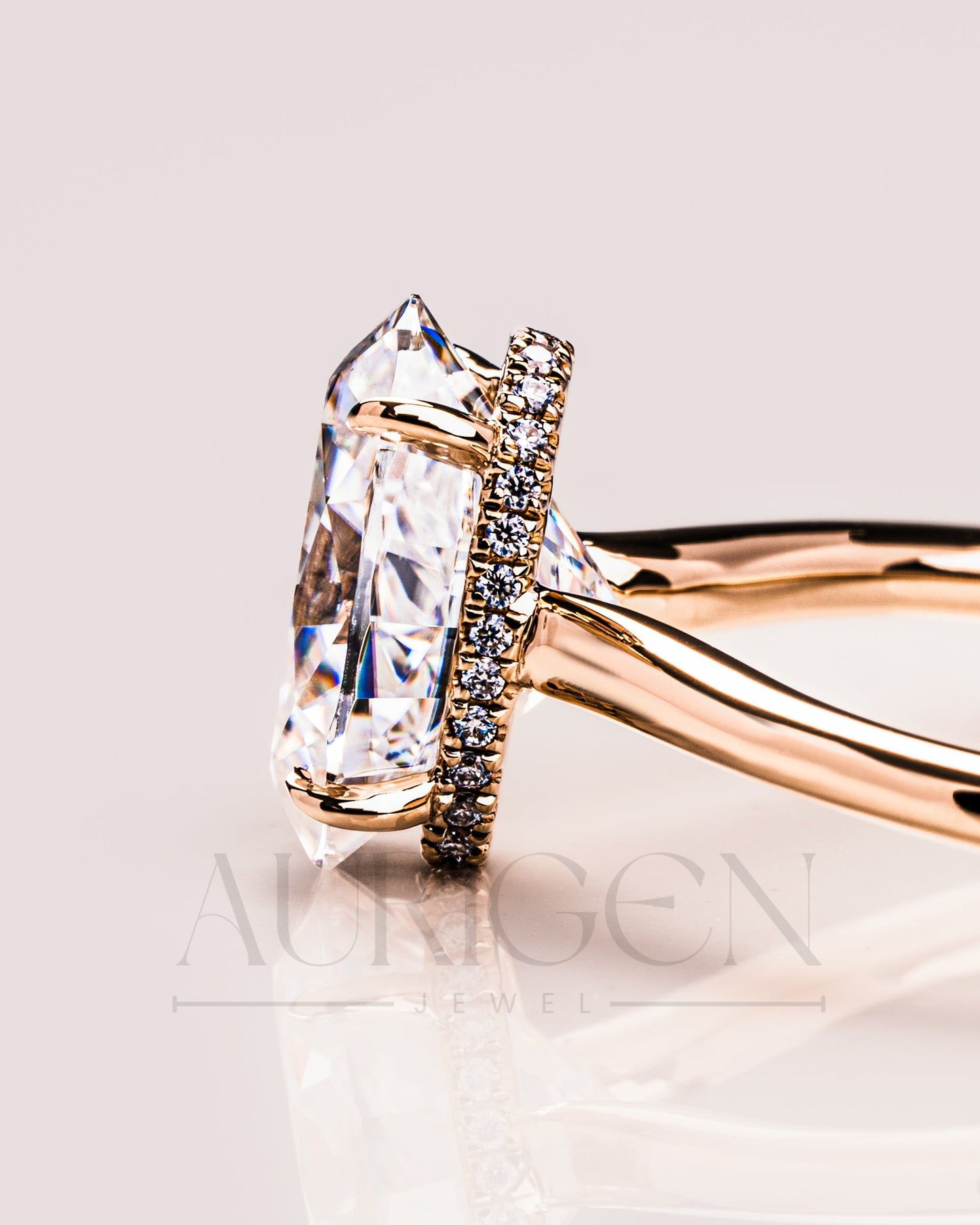 Classic Oval Cut Moissanite Ring Hidden Halo Setting with 14K Solid Gold Engagement Ring