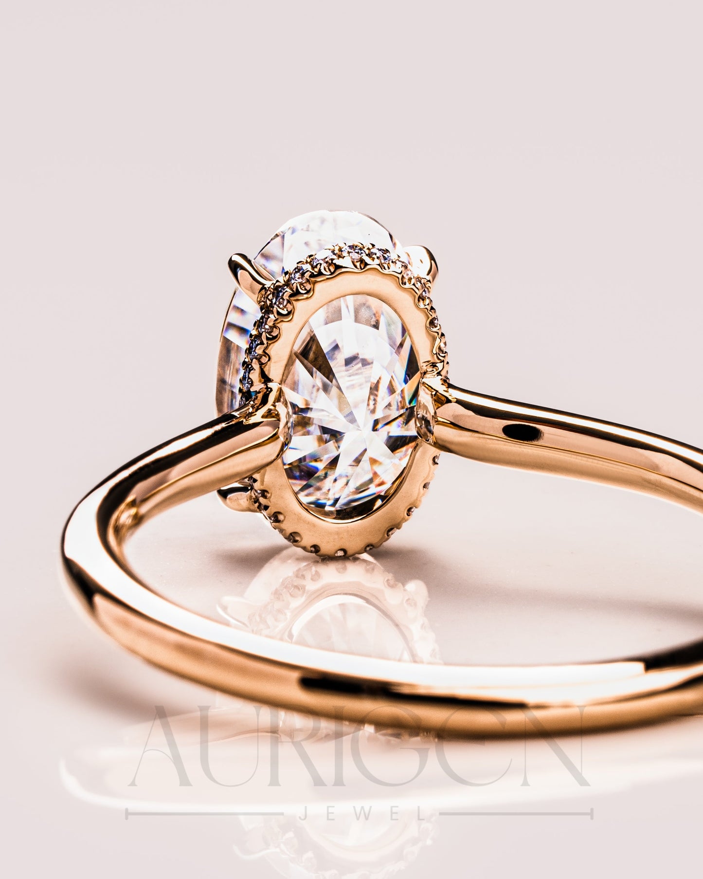 Classic Oval Cut Moissanite Ring Hidden Halo Setting with 14K Solid Gold Engagement Ring
