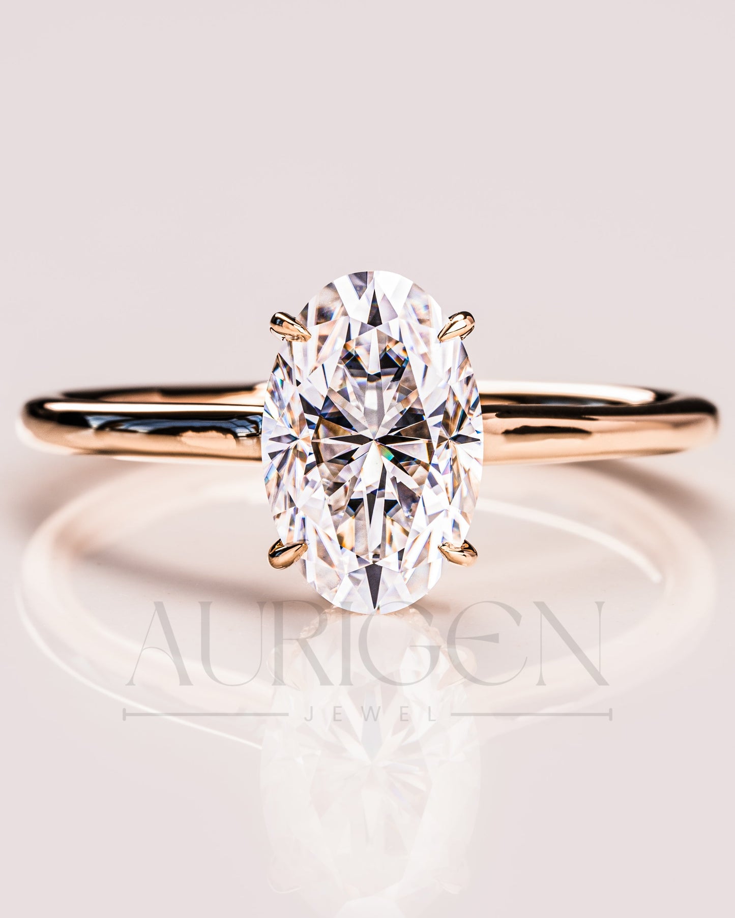 Classic Oval Cut Moissanite Ring Hidden Halo Setting with 14K Solid Gold Engagement Ring
