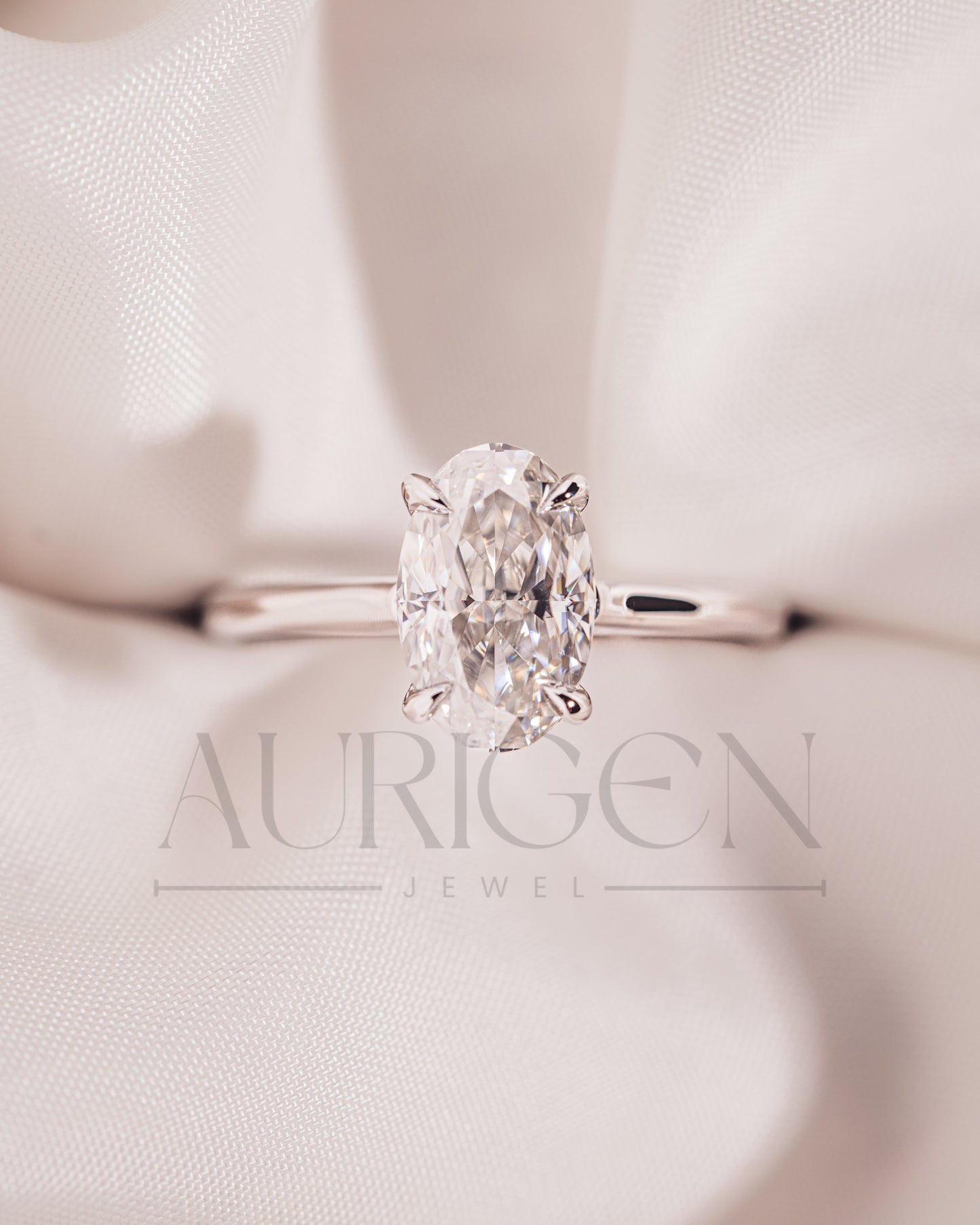 Stunning Oval Cut Crushed Ice Moissanite and Lab Grown Diamond Hidden Halo Ring in 14K Solid Gold
