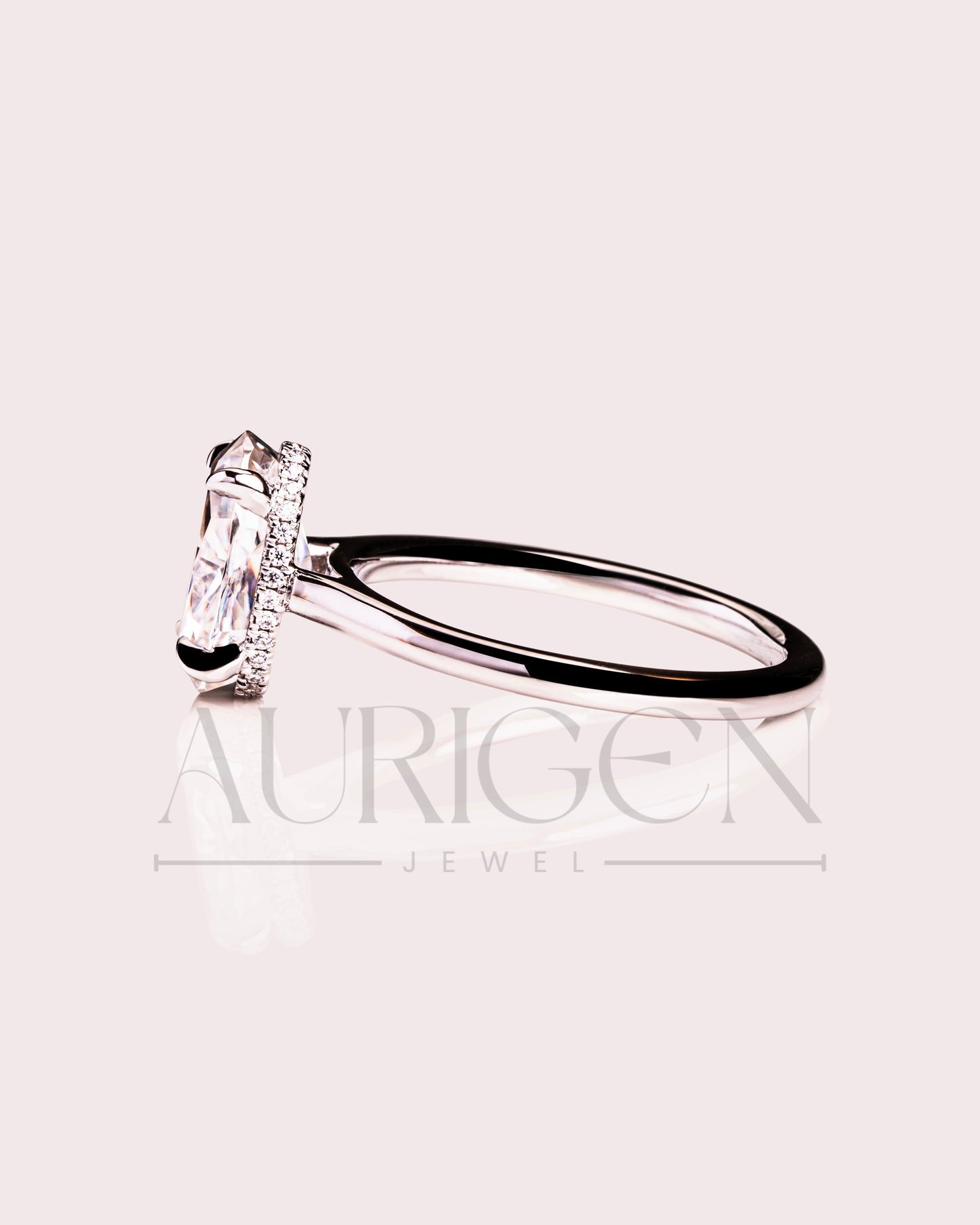 Stunning Oval Cut Crushed Ice Moissanite and Lab Grown Diamond Hidden Halo Ring in 14K Solid Gold