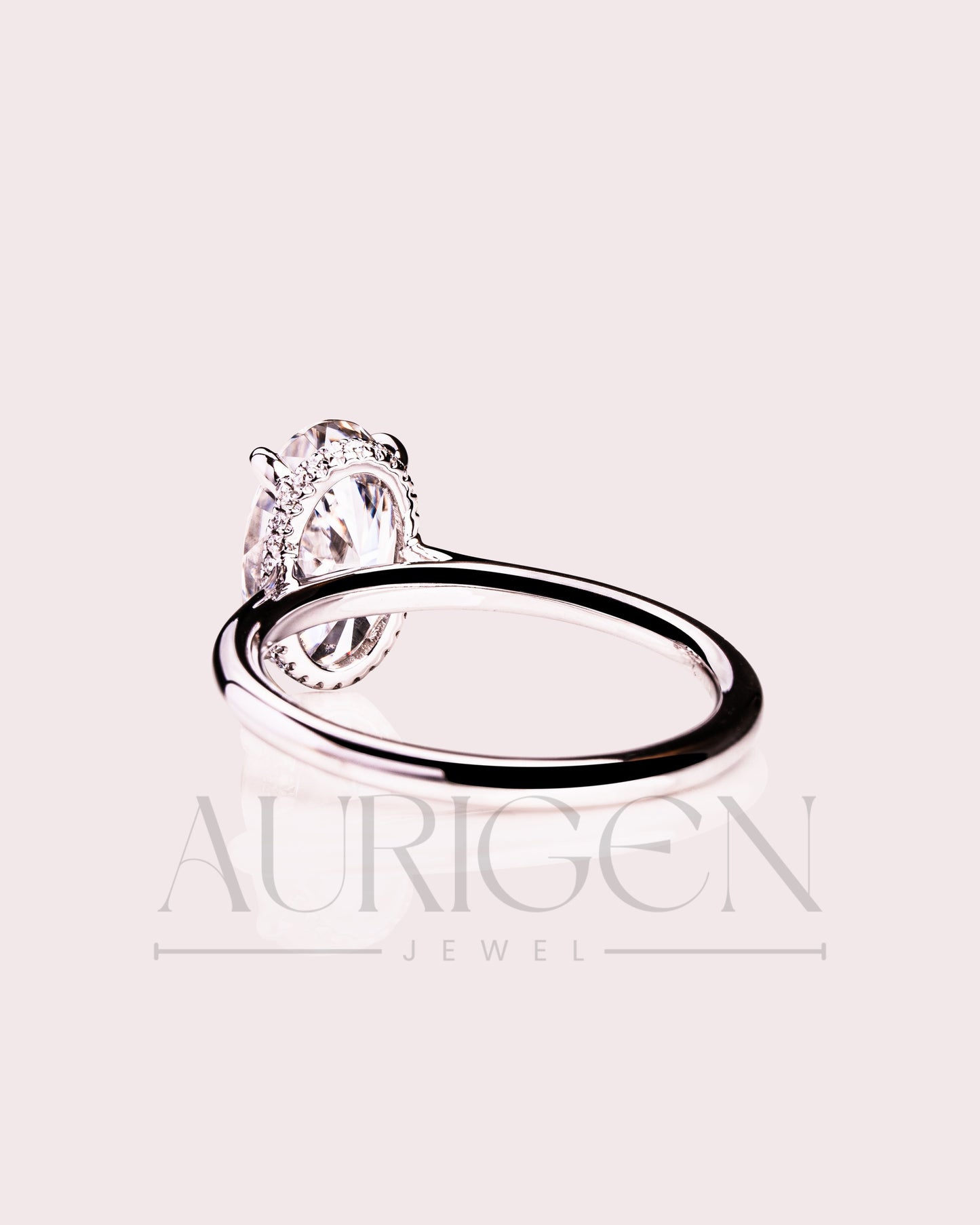 Stunning Oval Cut Crushed Ice Moissanite and Lab Grown Diamond Hidden Halo Ring in 14K Solid Gold
