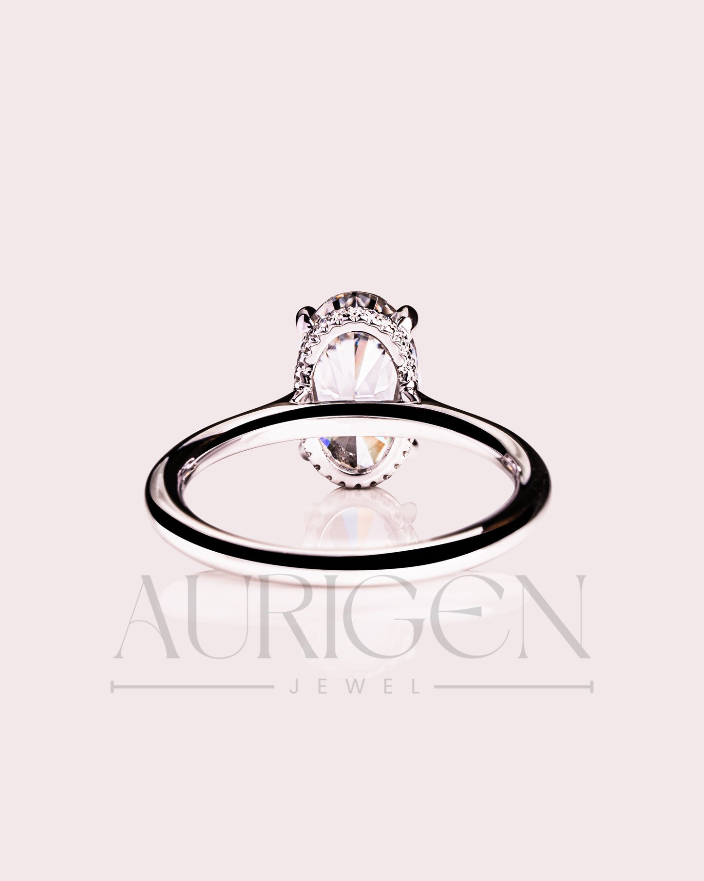 Stunning Oval Cut Crushed Ice Moissanite and Lab Grown Diamond Hidden Halo Ring in 14K Solid Gold