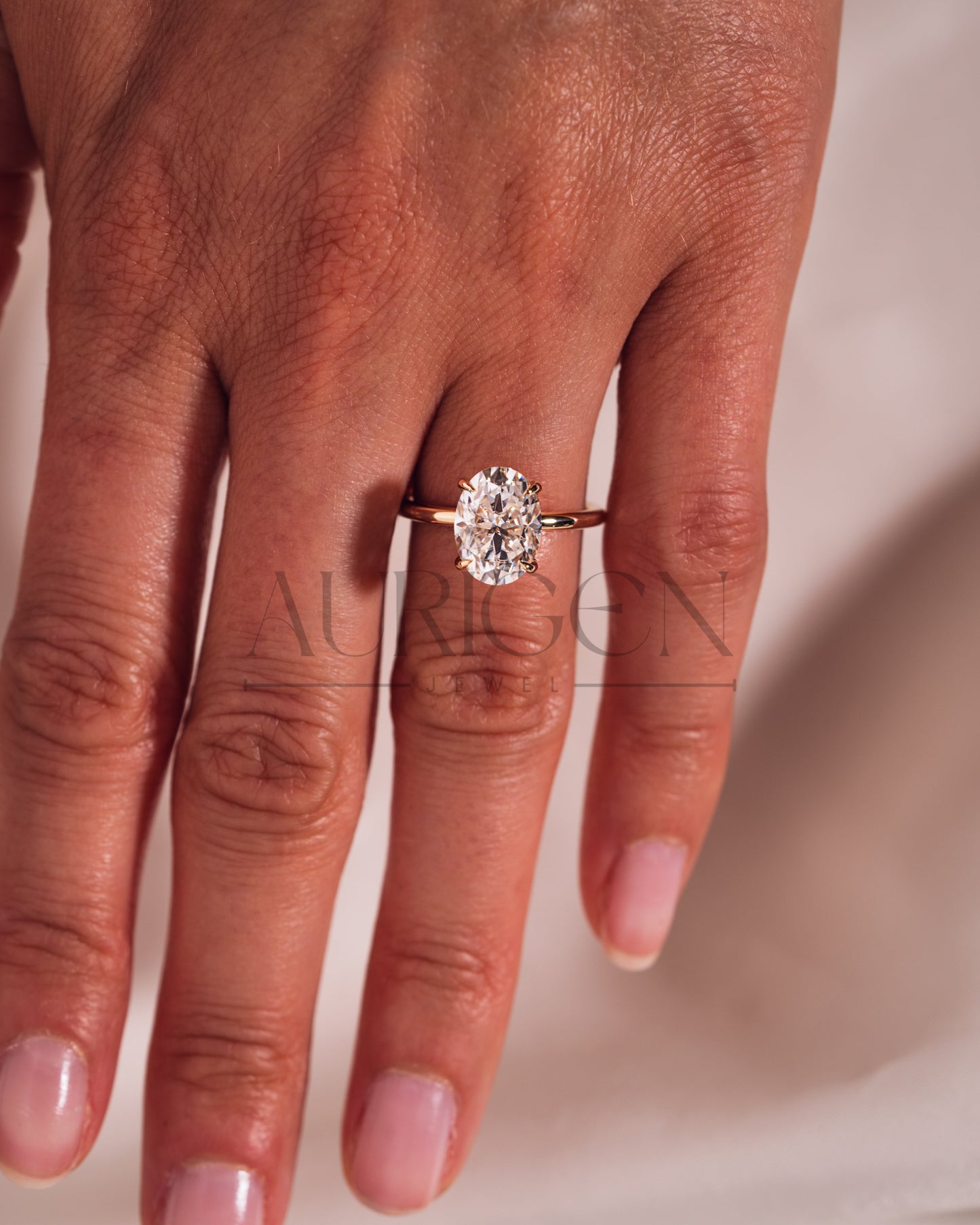 Oval Brilliant Cut Lab Grown and Moissanite Diamond Ring with 4-Prong Setting