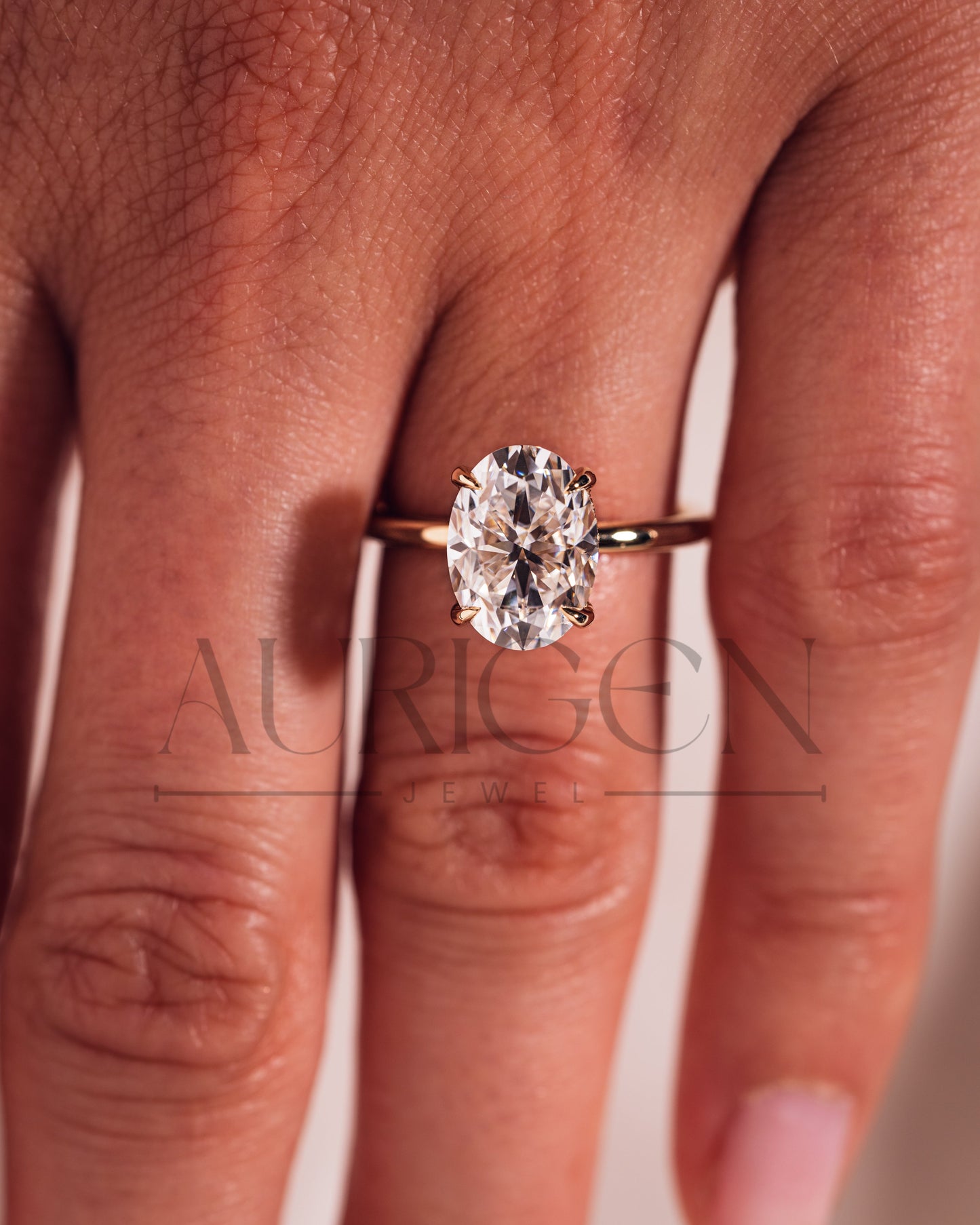 Oval Brilliant Cut Lab Grown and Moissanite Diamond Ring with 4-Prong Setting