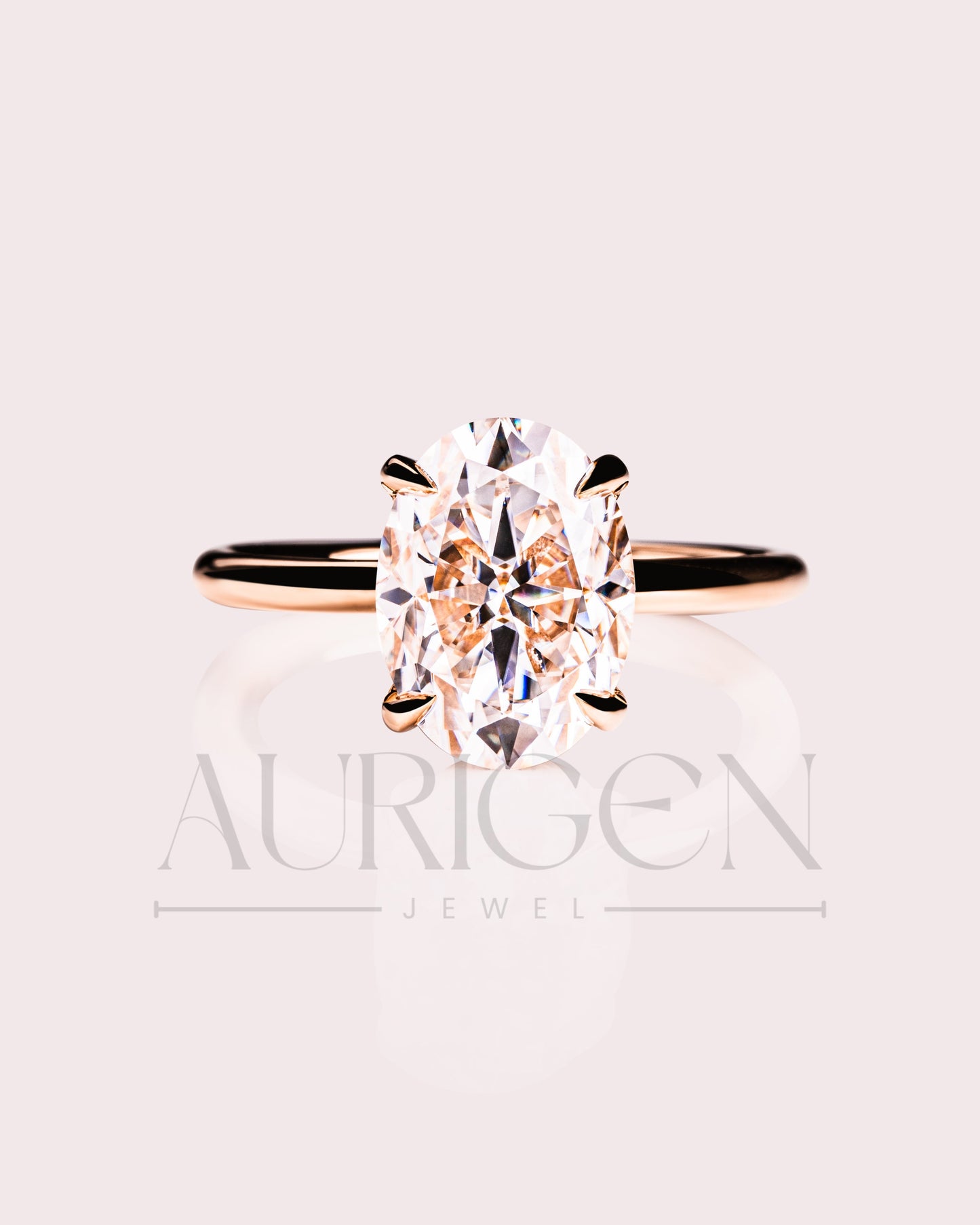 Oval Brilliant Cut Lab Grown and Moissanite Diamond Ring with 4-Prong Setting