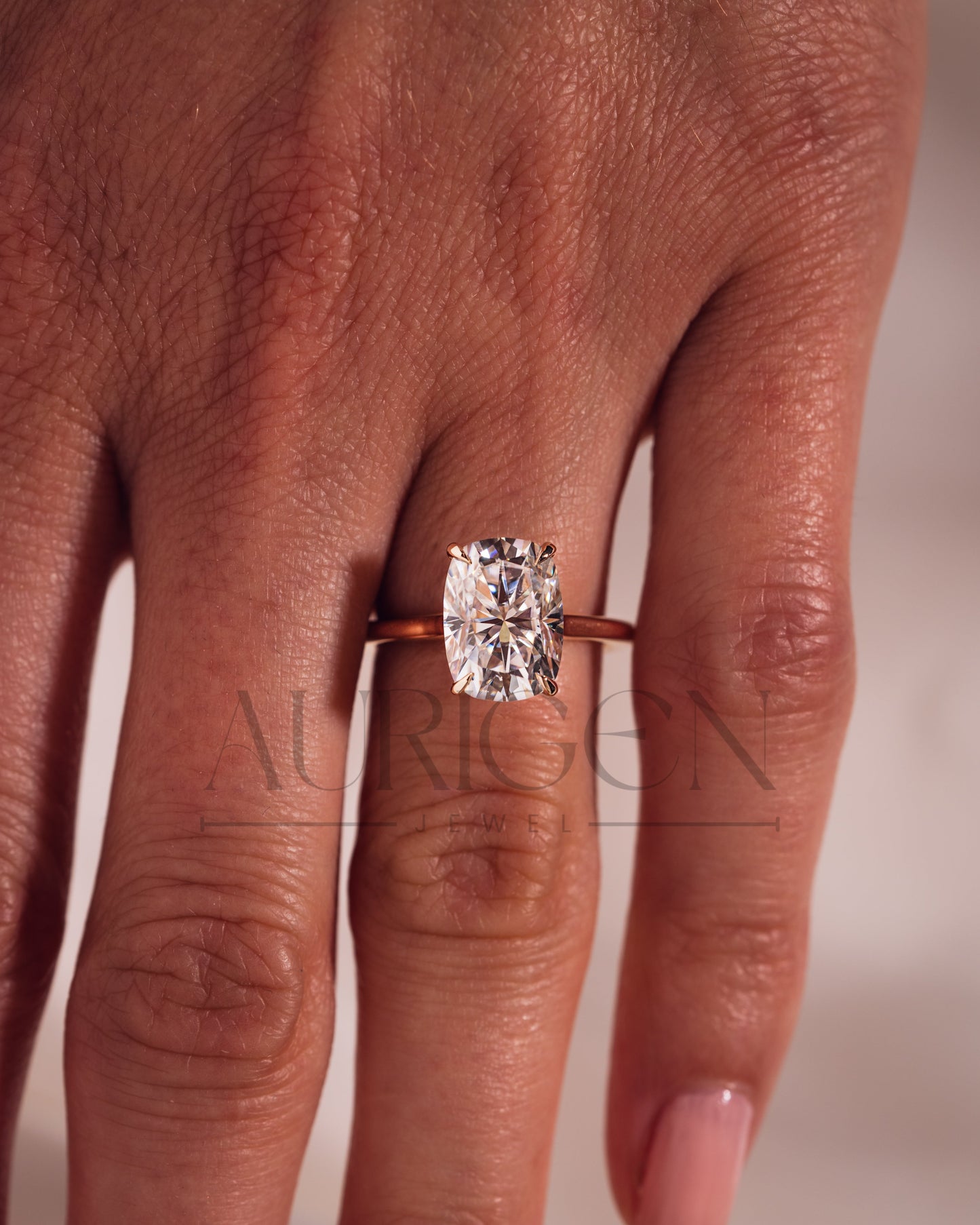 Cushion Cut Moissanite and Lab Grown Diamond Ring- Solitaire Ring in Solid Gold