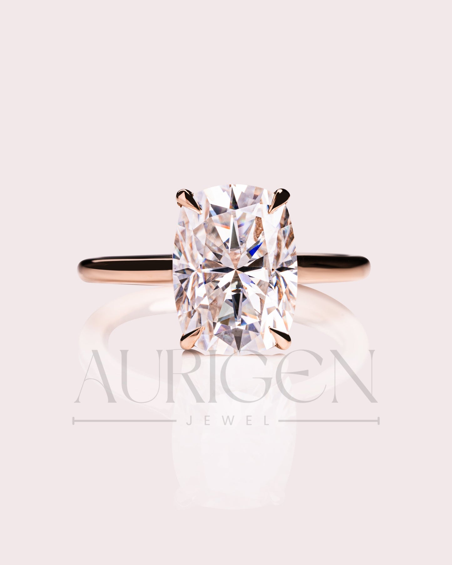 Cushion Cut Moissanite and Lab Grown Diamond Ring- Solitaire Ring in Solid Gold