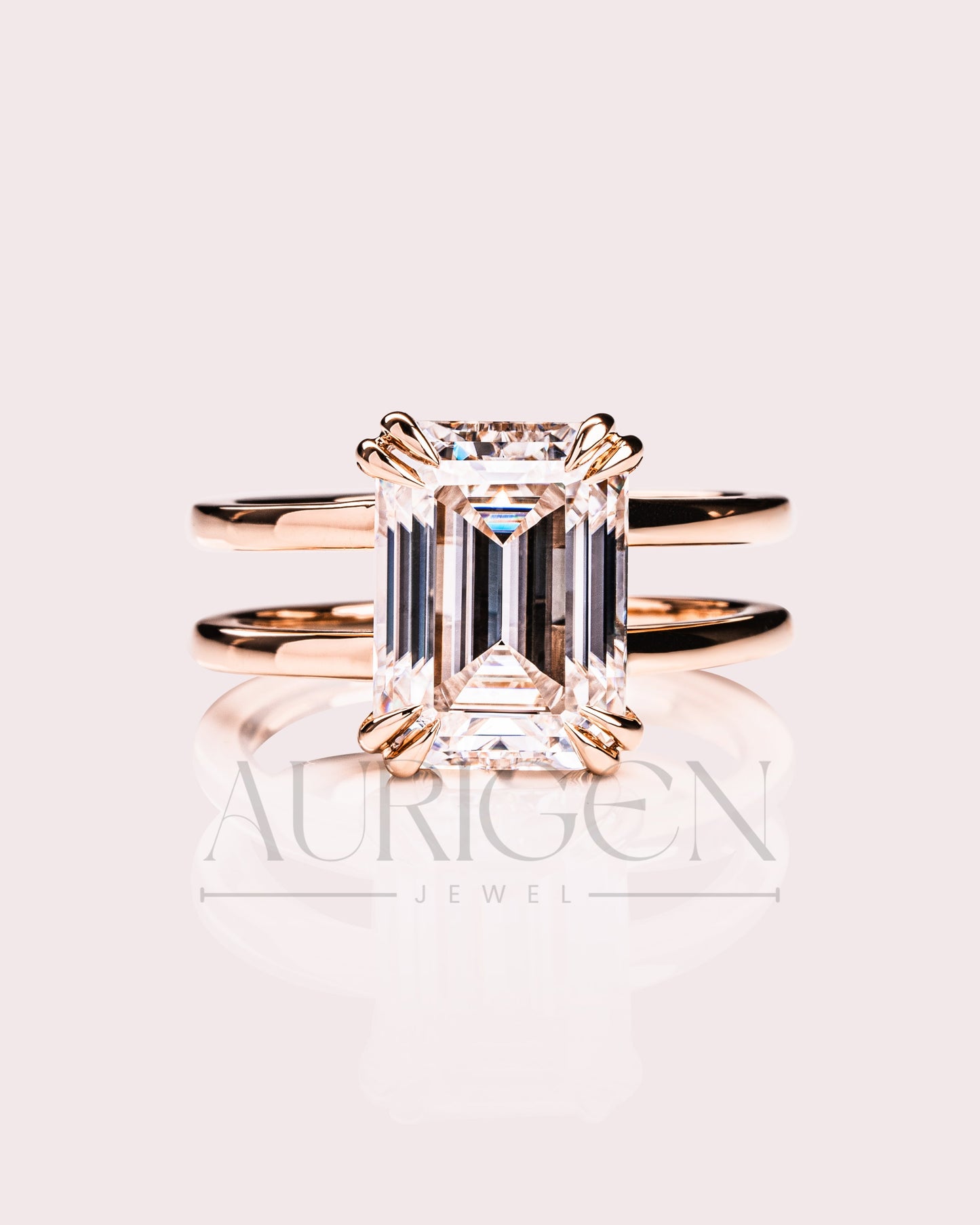Statement Emerald Cut Lab Grown & Moissanite Diamond Ring on Dual Band Setting