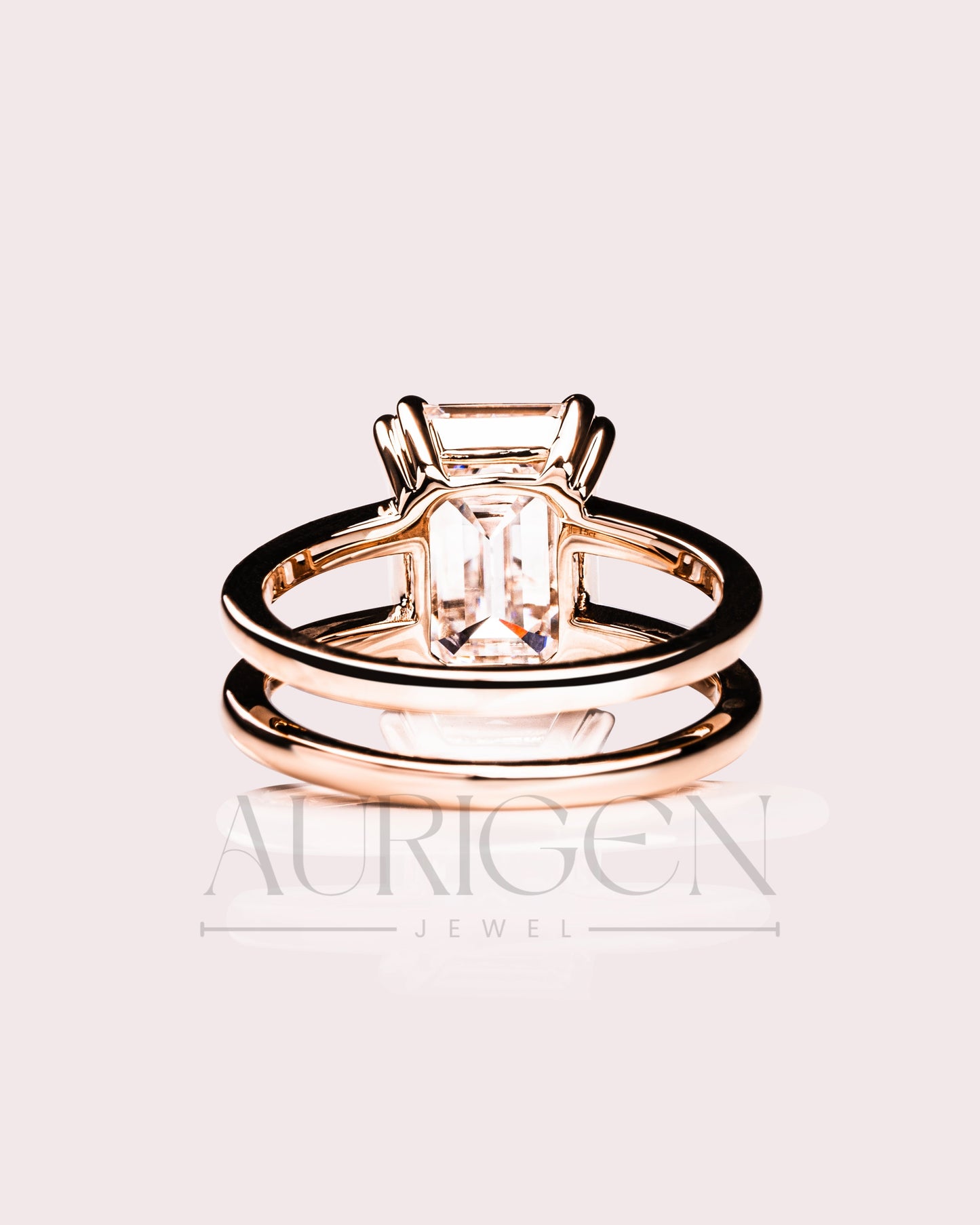 Statement Emerald Cut Lab Grown & Moissanite Diamond Ring on Dual Band Setting