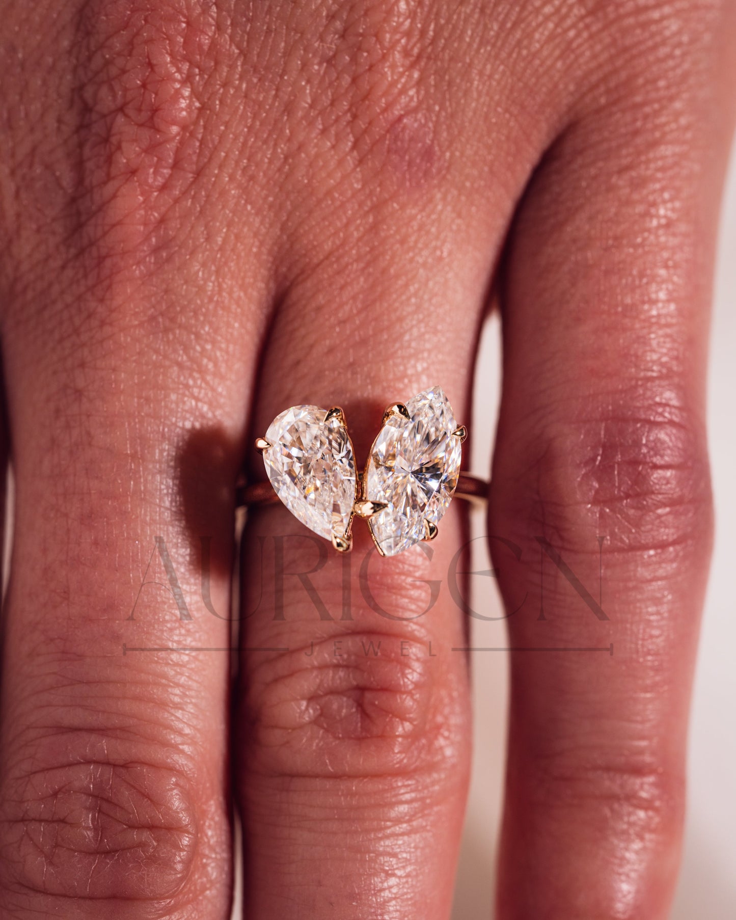 Marquise & Crushed Ice Pear Toi Et Moi Engagement Ring Two-Stone Ring 14K Solid Gold Ring