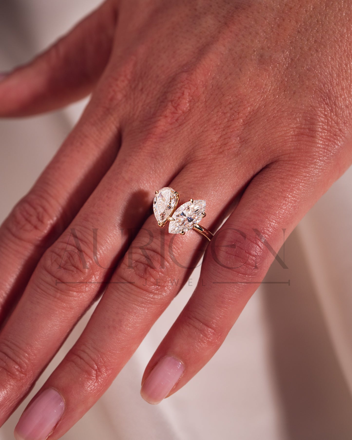 Marquise & Crushed Ice Pear Toi Et Moi Engagement Ring Two-Stone Ring 14K Solid Gold Ring