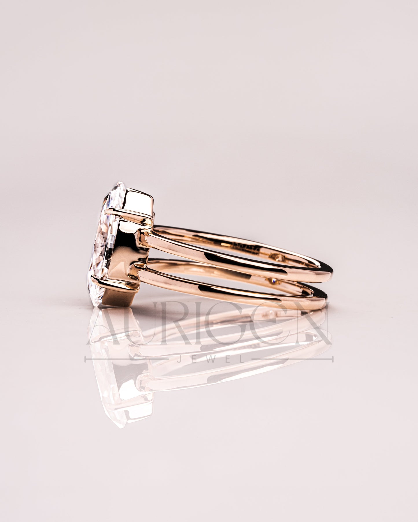 Fine Jewelry 14K Solid Gold Marquise Moissanite and Leb Diamond Ring