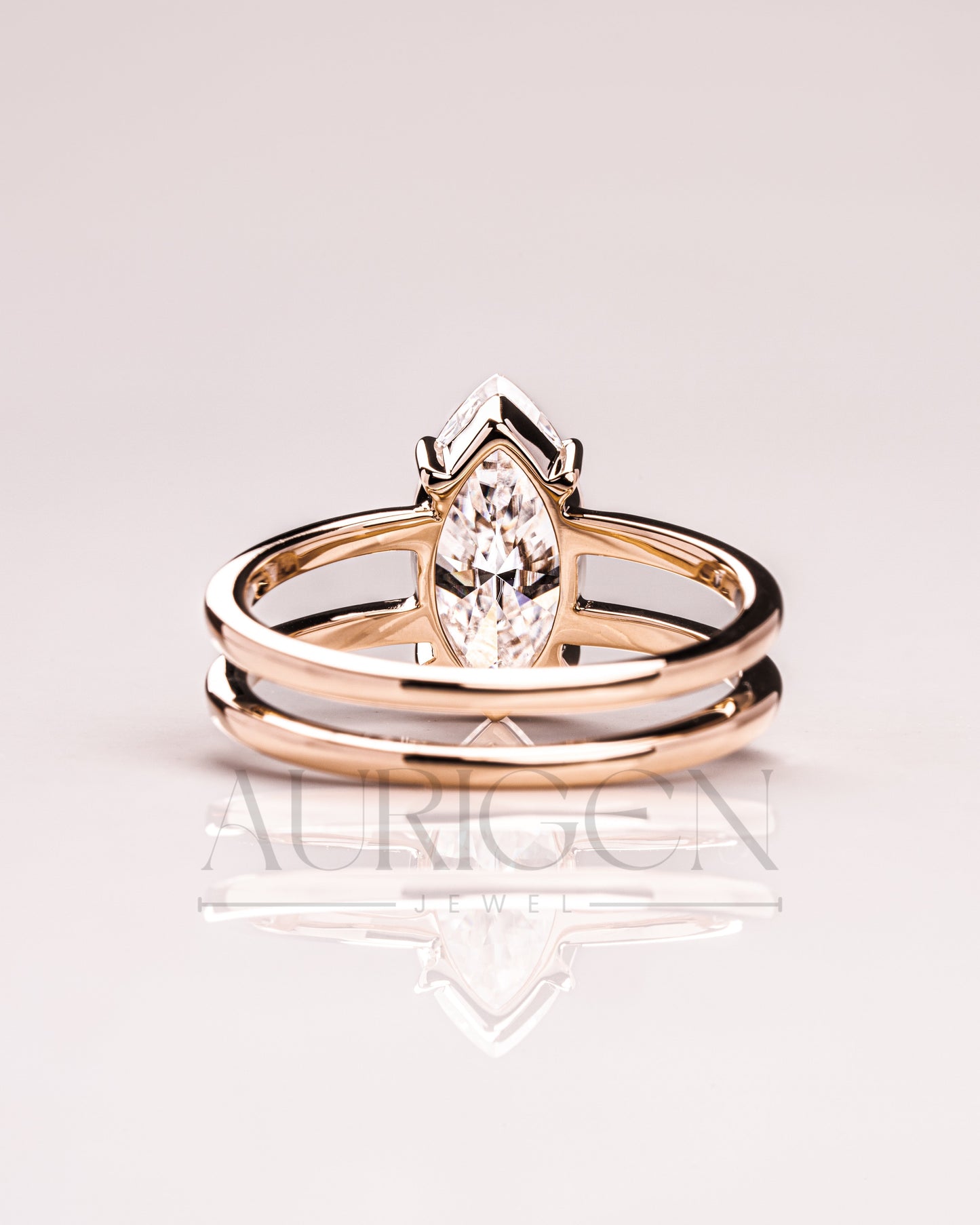 Fine Jewelry 14K Solid Gold Marquise Moissanite and Leb Diamond Ring