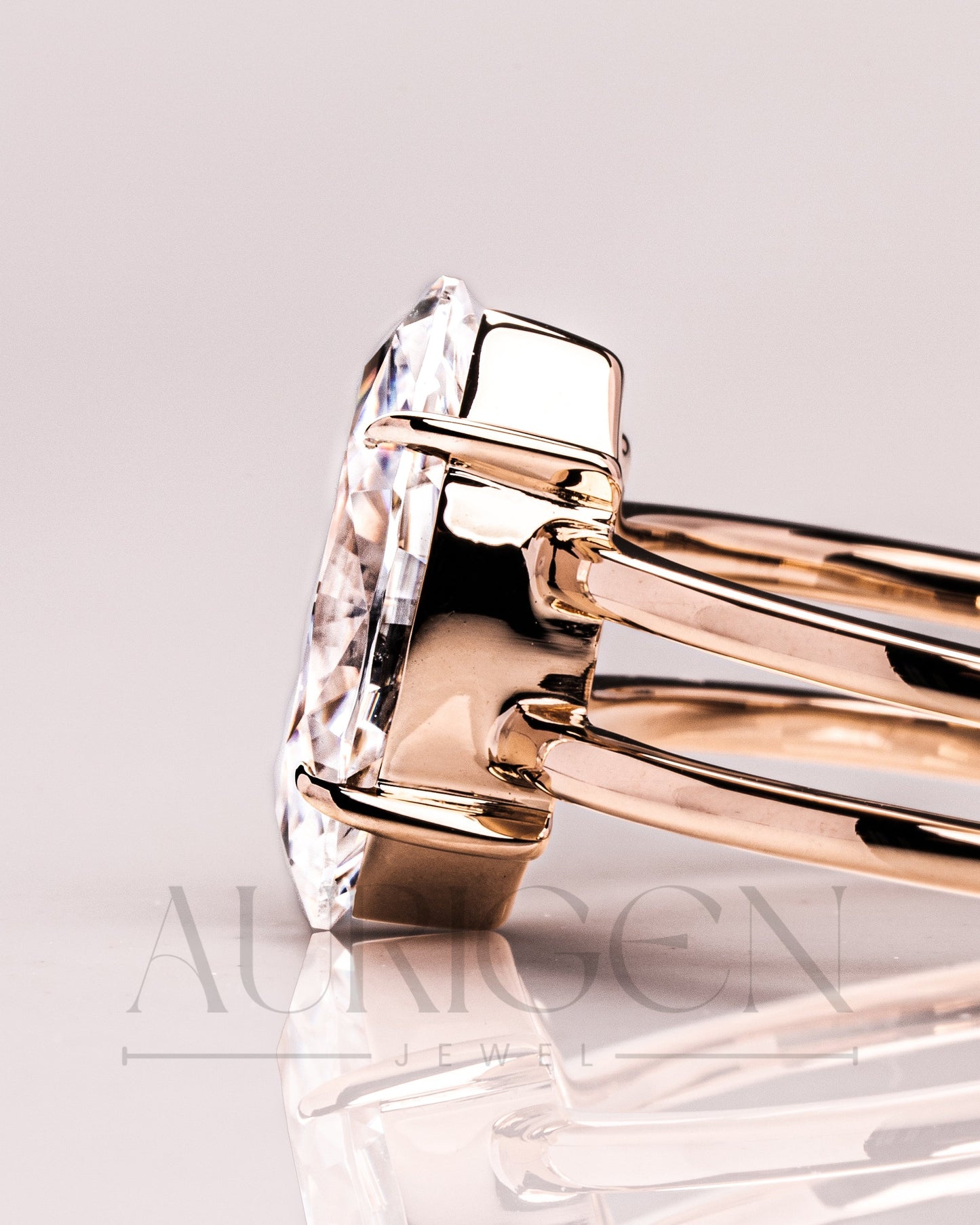 Fine Jewelry 14K Solid Gold Marquise Moissanite and Leb Diamond Ring