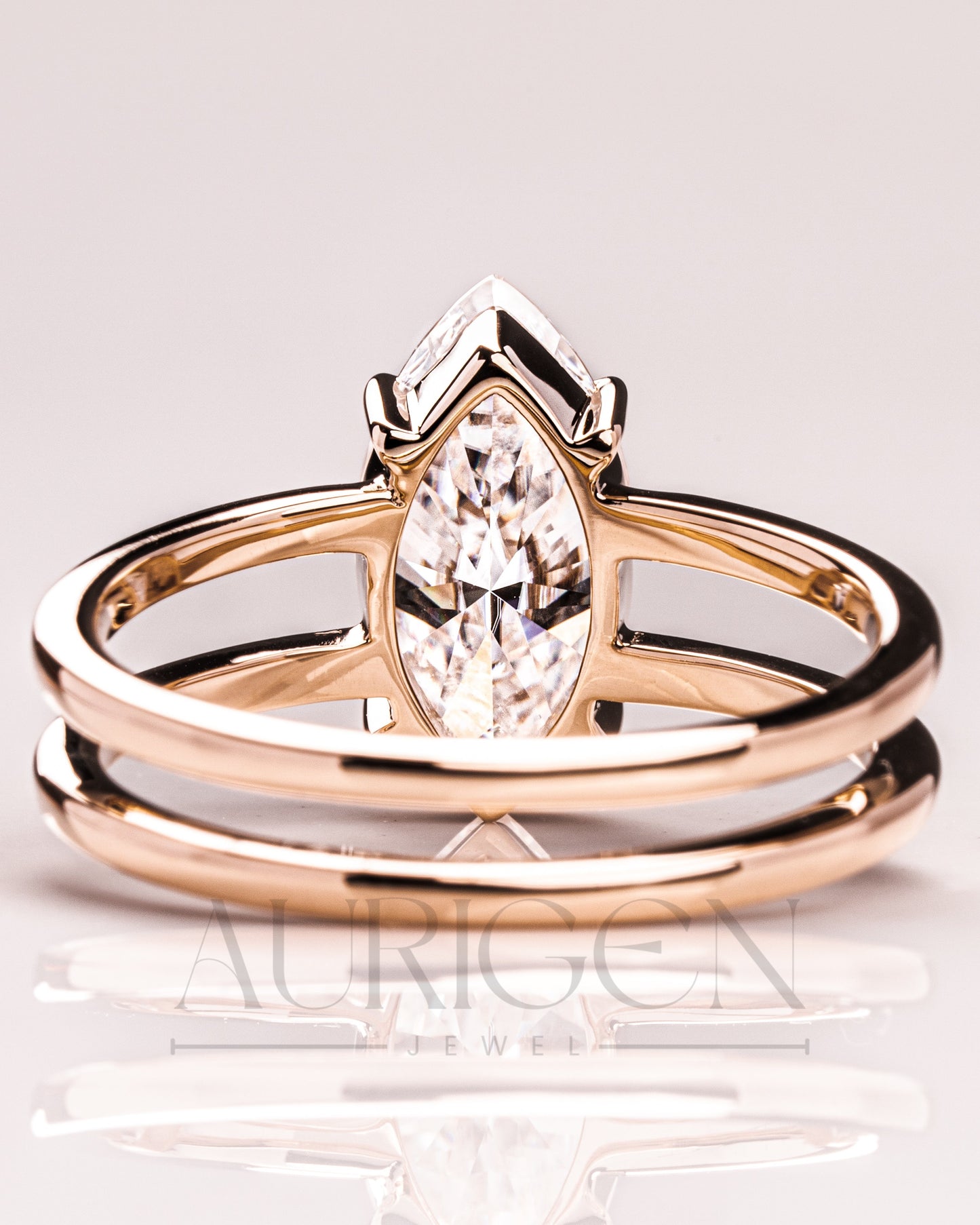 Fine Jewelry 14K Solid Gold Marquise Moissanite and Leb Diamond Ring