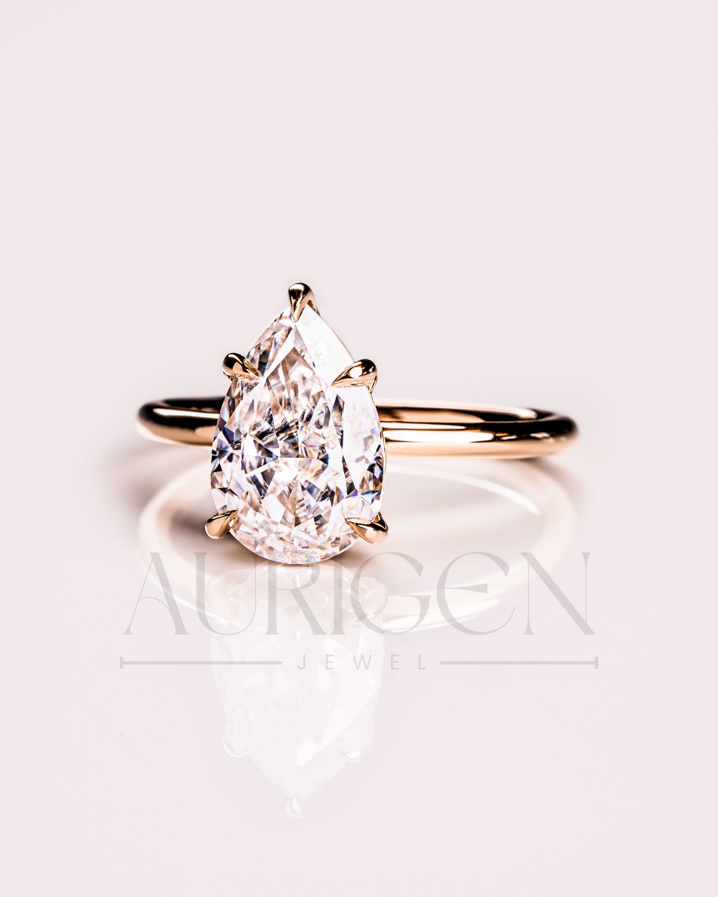 Crushed Ice Pear Moissanite and Lab Grown Diamond Solitaire Engagement Ring