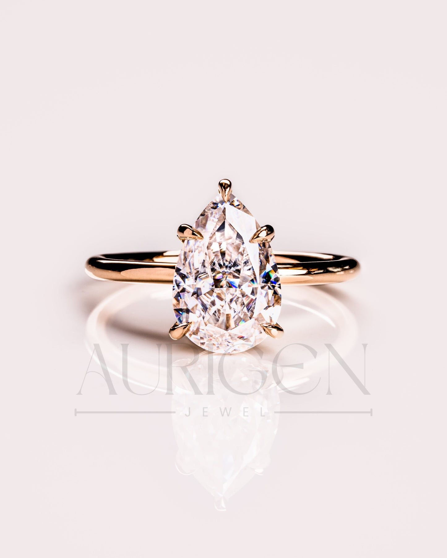 Crushed Ice Pear Moissanite and Lab Grown Diamond Solitaire Engagement Ring